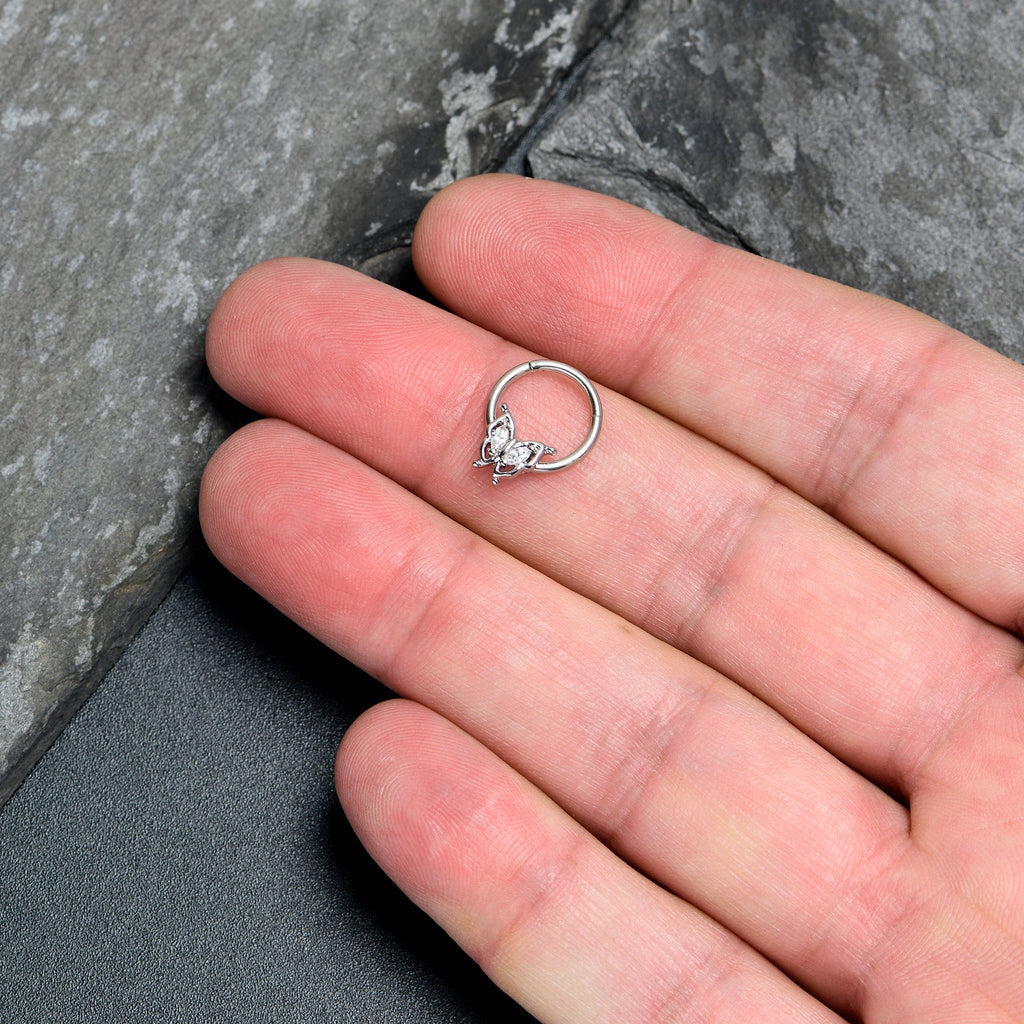 BodyCandy 16G 3/8 Clear Gem Fancy Fab Butterfly Hinged Segment Ring — lifestyle context