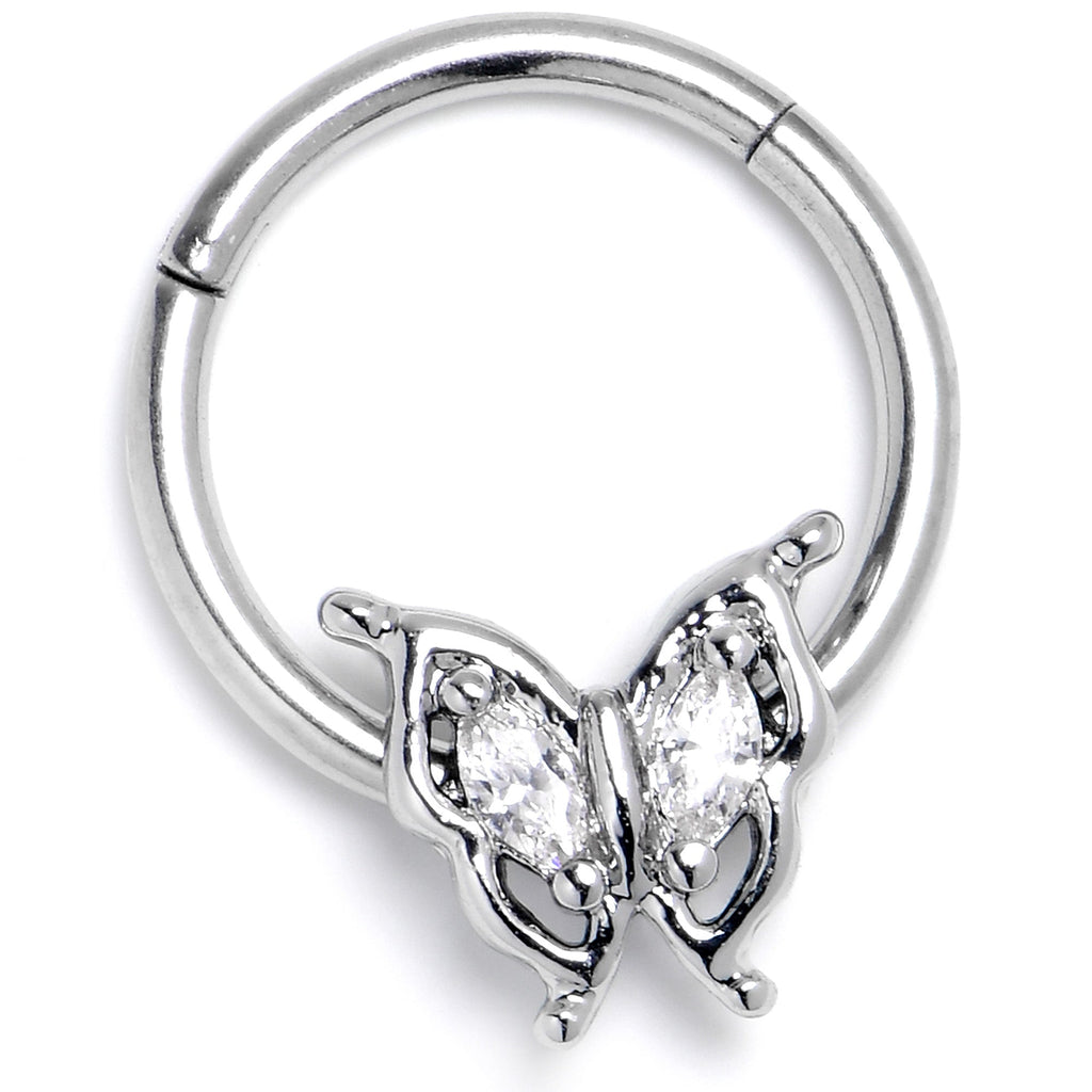 BodyCandy 16G 3/8 Clear Gem Fancy Fab Butterfly Hinged Segment Ring — side view