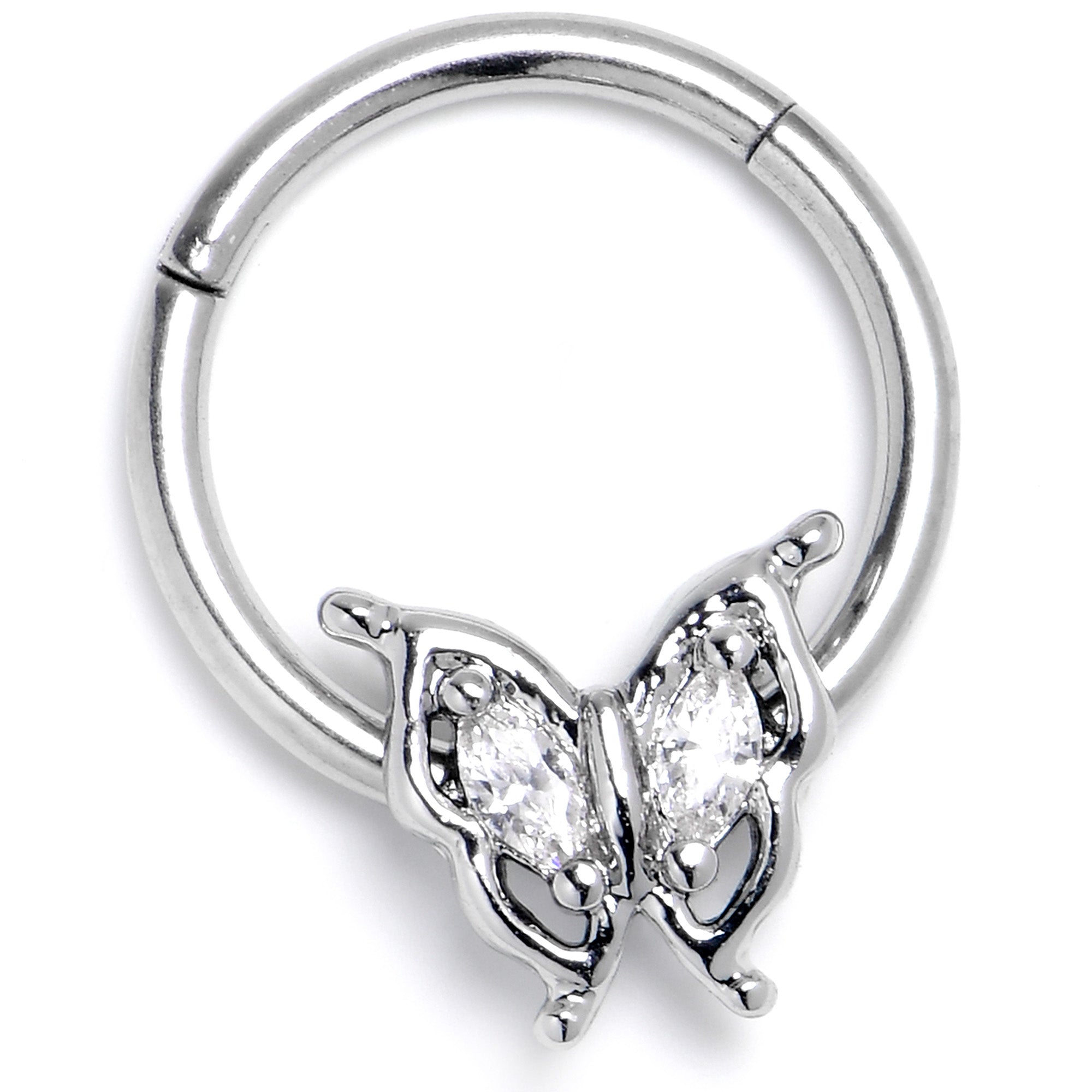 BodyCandy 16G 3/8 Clear Gem Fancy Fab Butterfly Hinged Segment Ring — side view