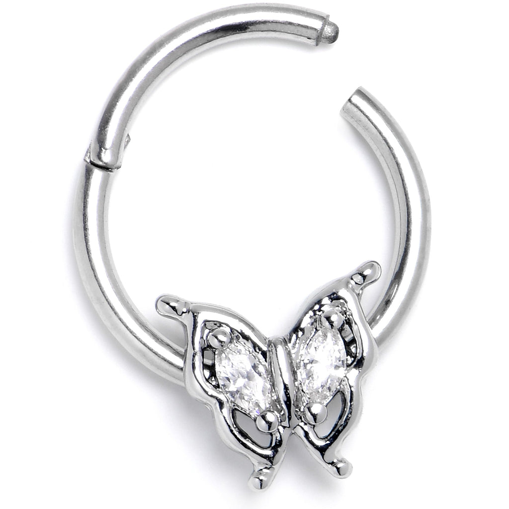 BodyCandy 16G 3/8 Clear Gem Fancy Fab Butterfly Hinged Segment Ring — back view