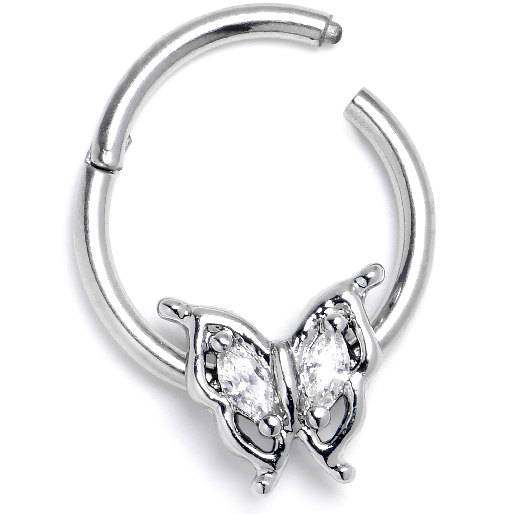 BodyCandy 16G 3/8 Clear Gem Fancy Fab Butterfly Hinged Segment Ring — back view