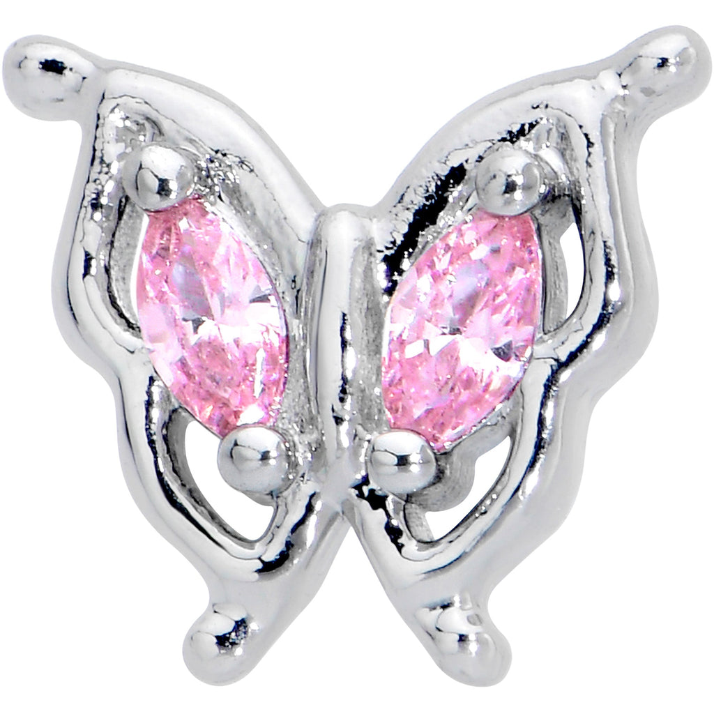 BodyCandy 16G 5/16 Pink Gem Fancy Fab Butterfly Internally Threaded Labret — detail close-up
