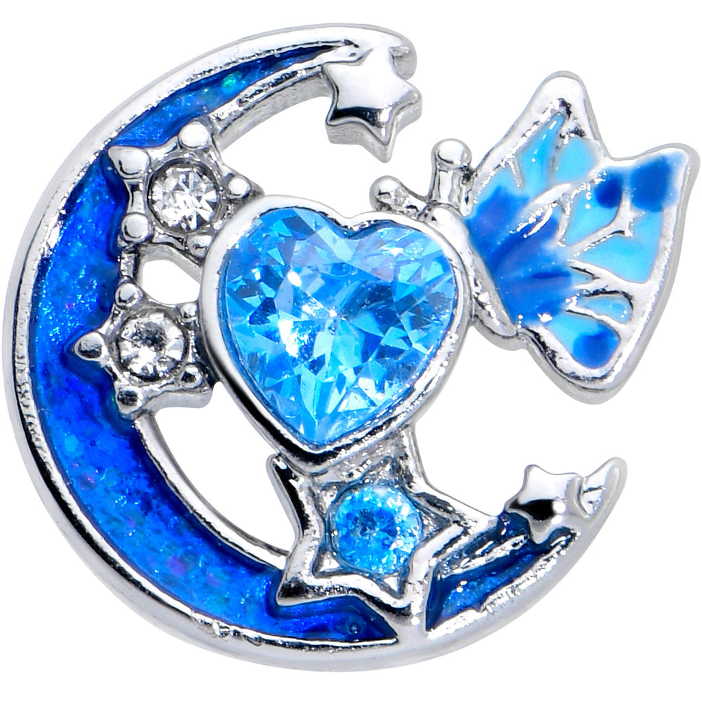 BodyCandy 16G 1/4 Blue CZ Gem Butterfly Love Heart Cartilage Tragus Earring — detail close-up