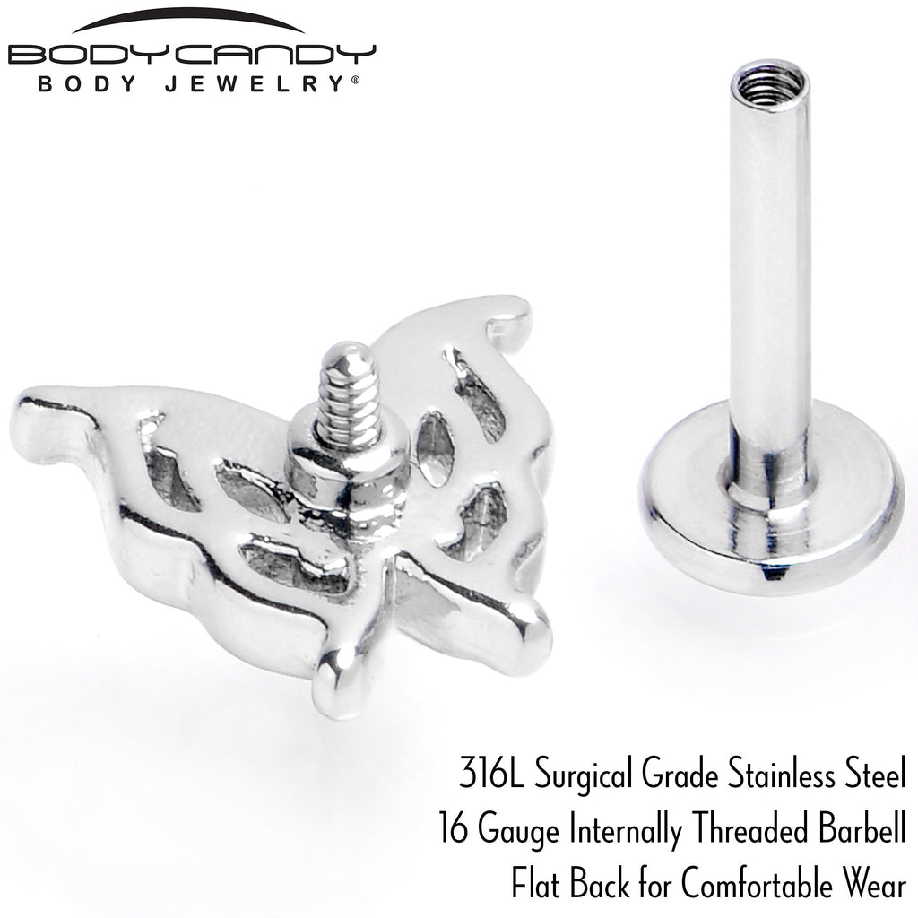 BodyCandy 16G 5/16 Clear Gem Fancy Fab Butterfly Internally Threaded Labret — back view