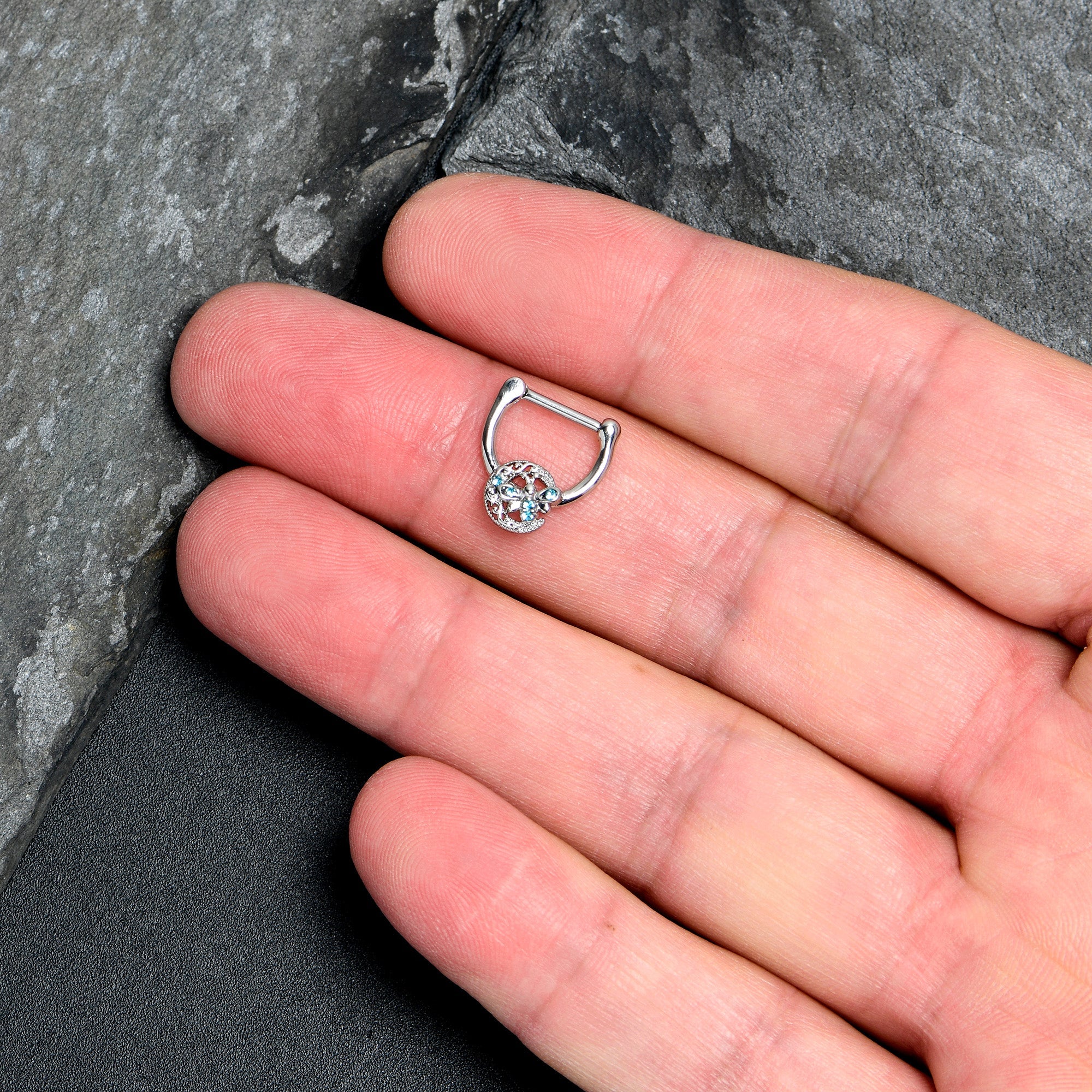 BodyCandy 16G 5/16 Blue Gem Lunar Dragonfly Cartilage Clicker — lifestyle context