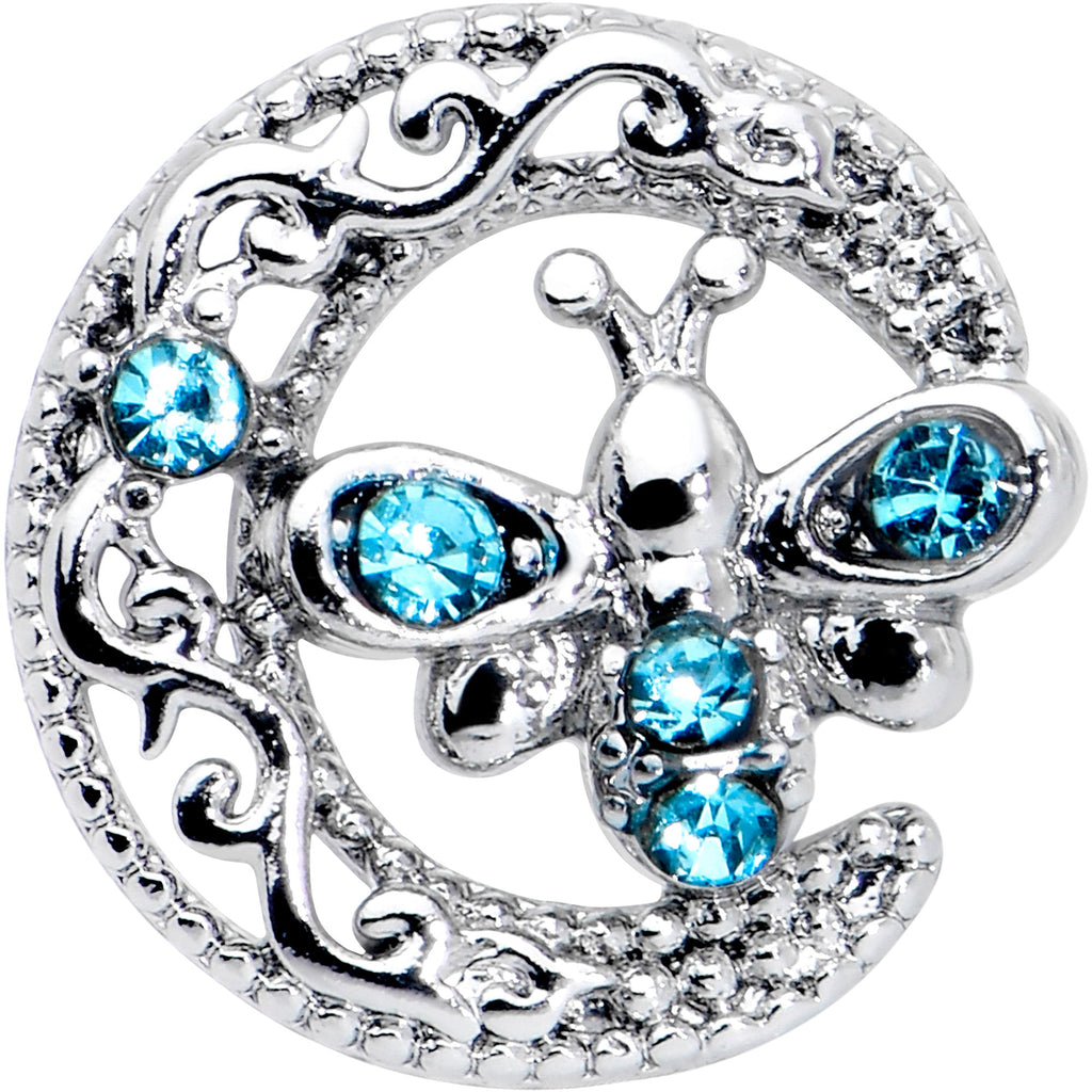 BodyCandy 16G 5/16 Blue Gem Lunar Dragonfly Internally Threaded Labret Tragus — detail close-up