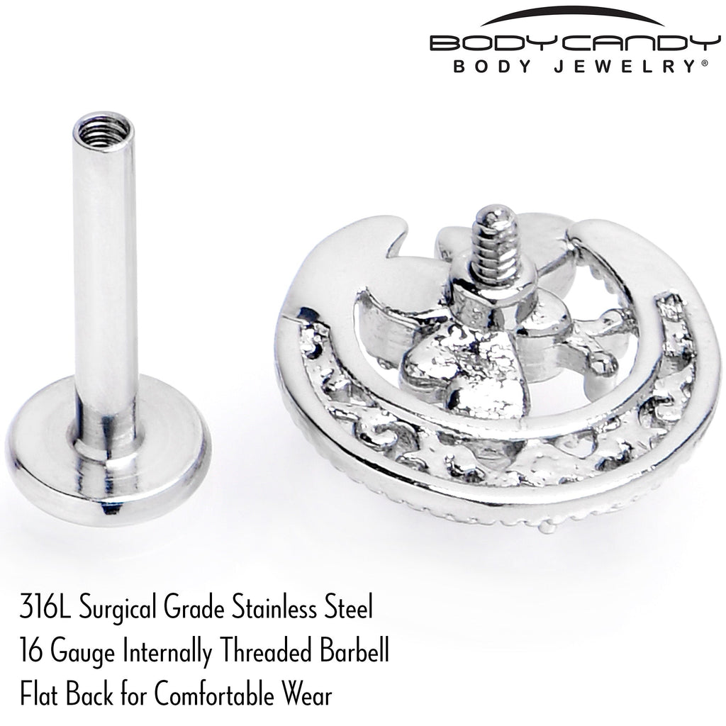 BodyCandy 16G 5/16 Blue Gem Lunar Dragonfly Internally Threaded Labret Tragus — back view