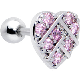 16G 1/4 Pink CZ Gem Lattice Heart Cartilage Tragus Earring