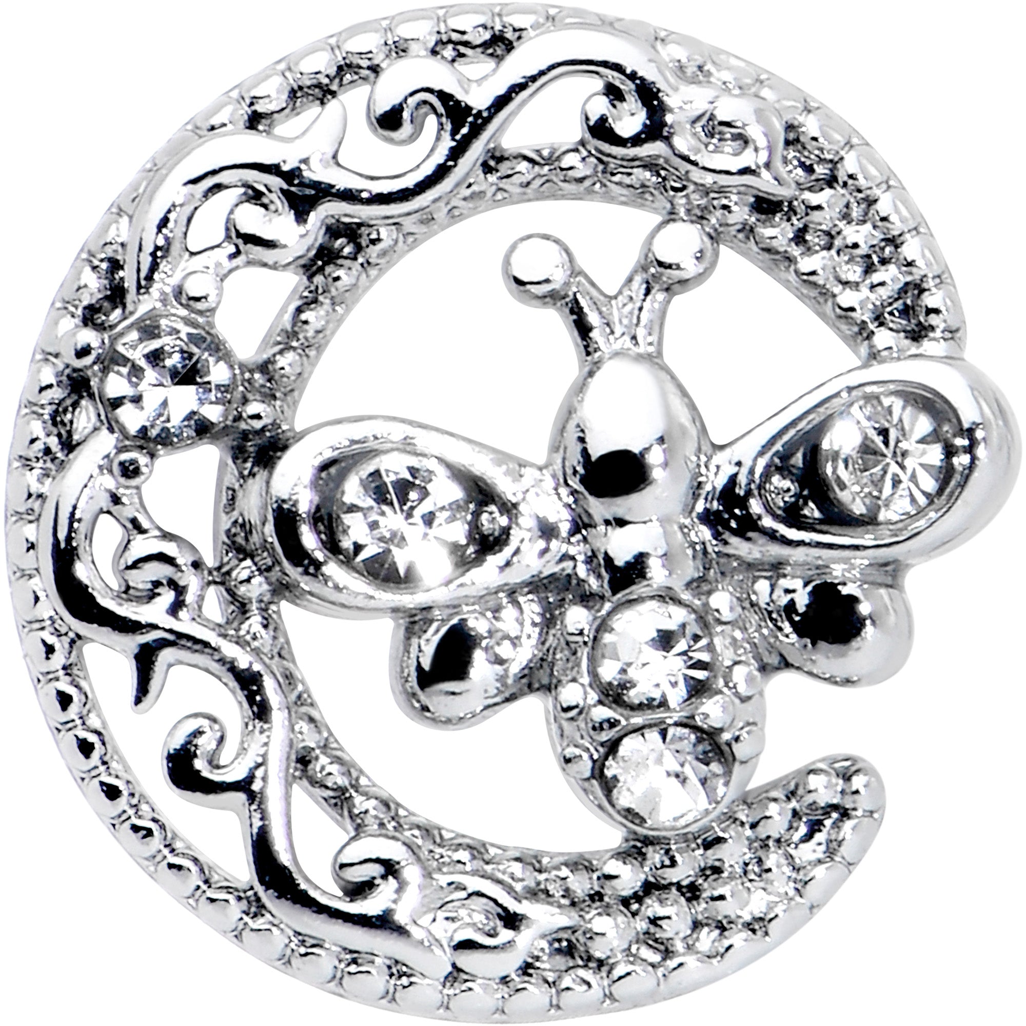 BodyCandy 16G 1/4 Clear Gem Lunar Dragonfly Cartilage Tragus Earring — detail close-up