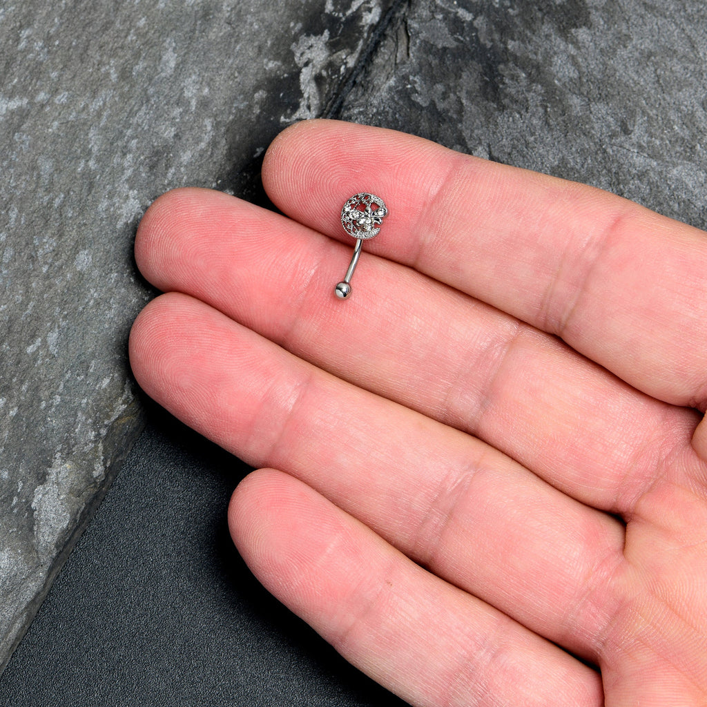 BodyCandy 16G 5/16 Clear Gem Lunar Dragonfly Curved Eyebrow Ring — detail close-up