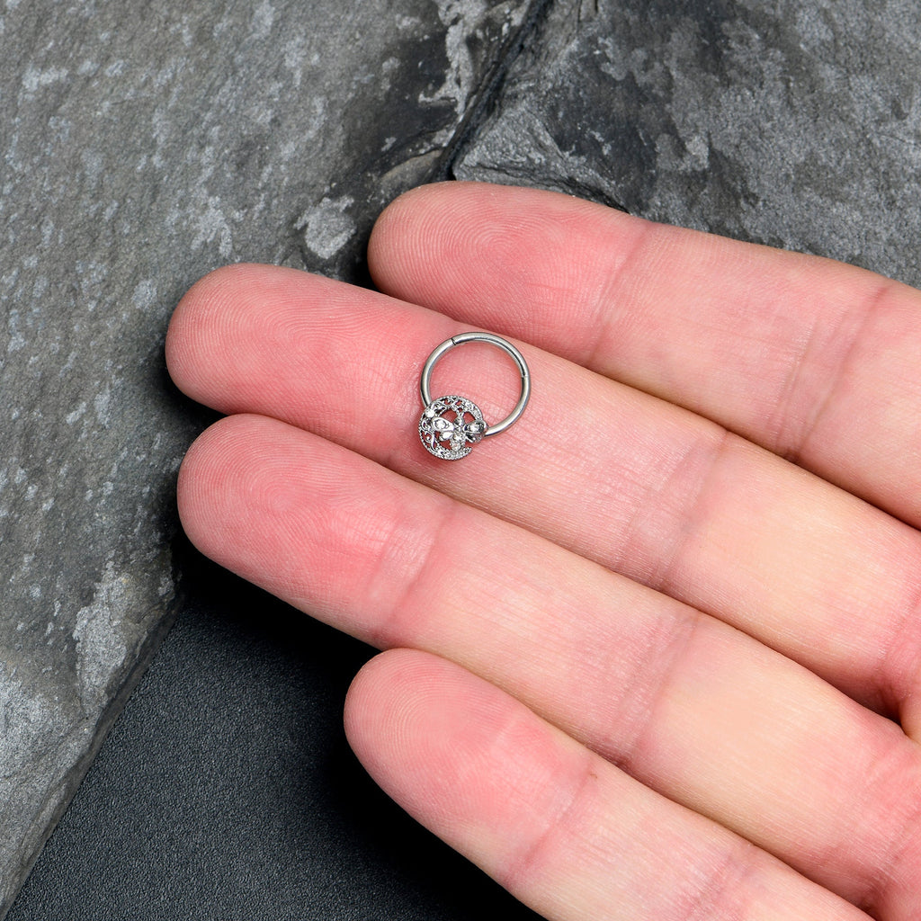 BodyCandy 16G 3/8 Clear Gem Lunar Dragonfly Hinged Segment Ring — lifestyle context