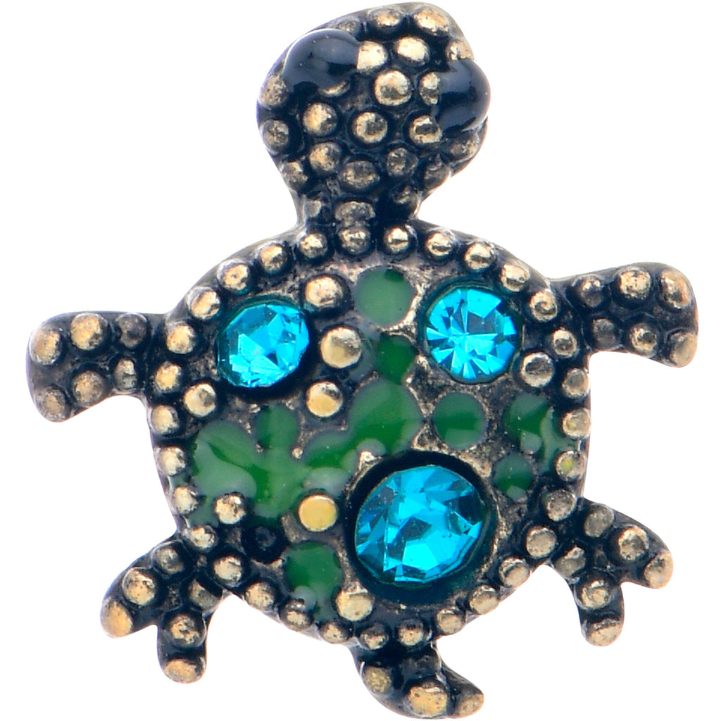 BodyCandy 16G 1/4 Blue Gem Gold Hue Sweet Sea Turtle Cartilage Tragus Earring — detail close-up