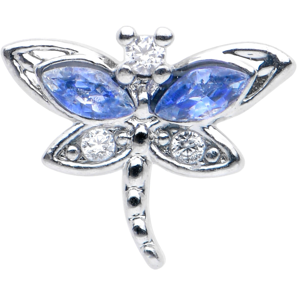 BodyCandy 16G 1/4 Blue CZ Gem Dragonfly Style Cartilage Tragus Earring — detail close-up