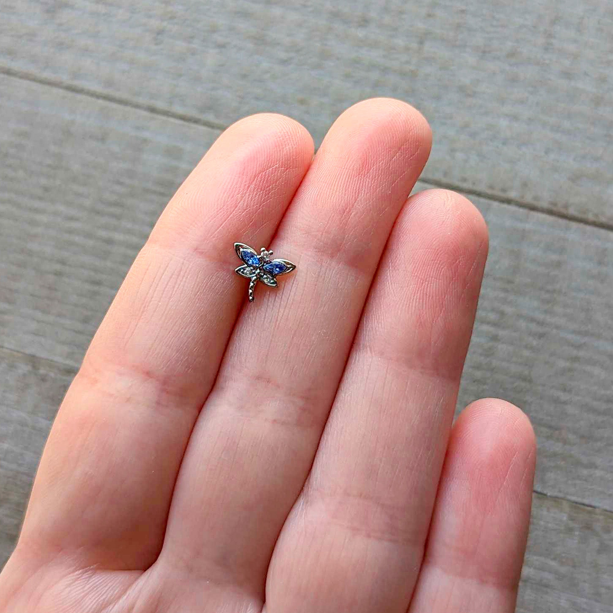 BodyCandy 16G 1/4 Blue CZ Gem Dragonfly Style Cartilage Tragus Earring — back view