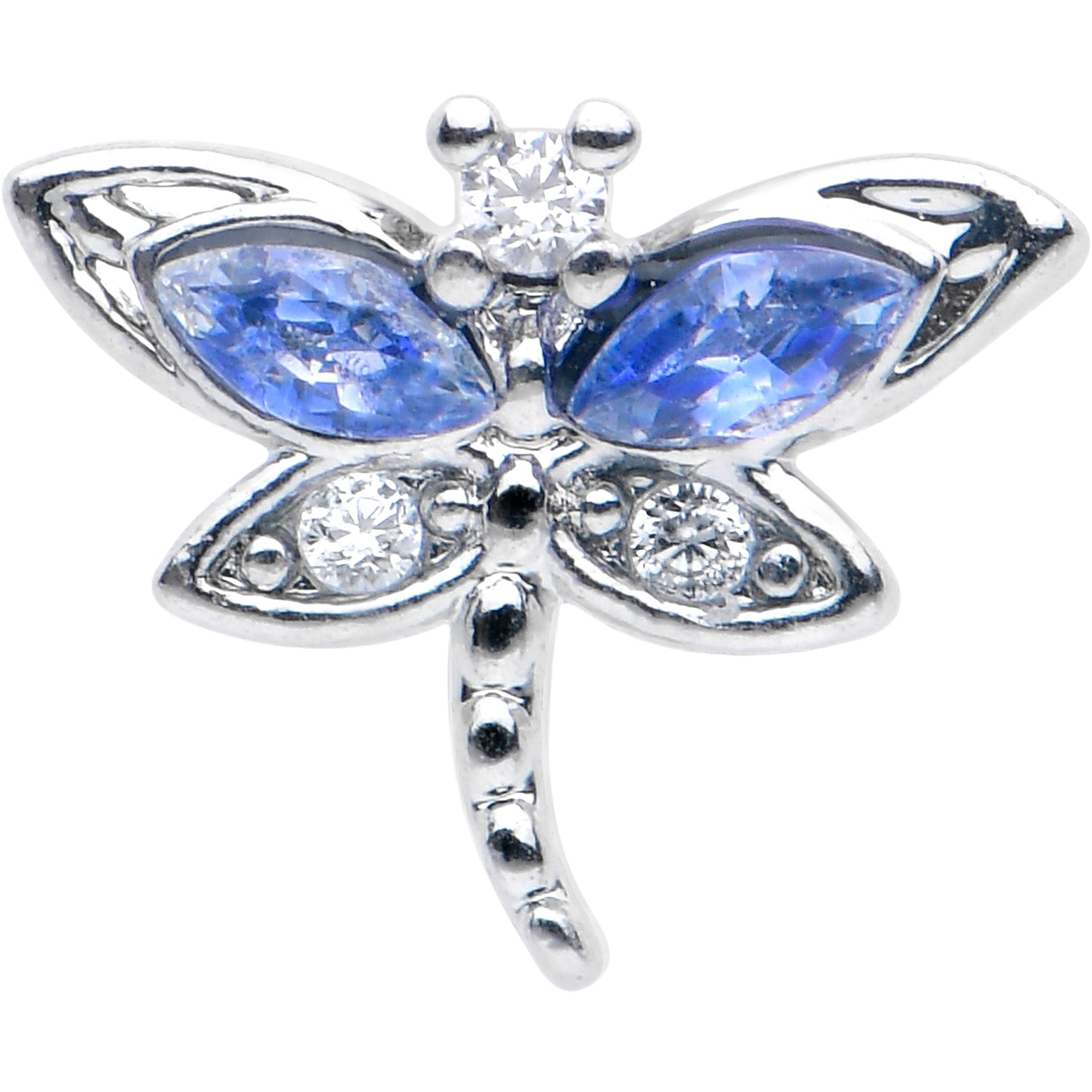BodyCandy 16G 5/16 Blue CZ Gem Dragonfly Style Labret Monroe Tragus — detail close-up