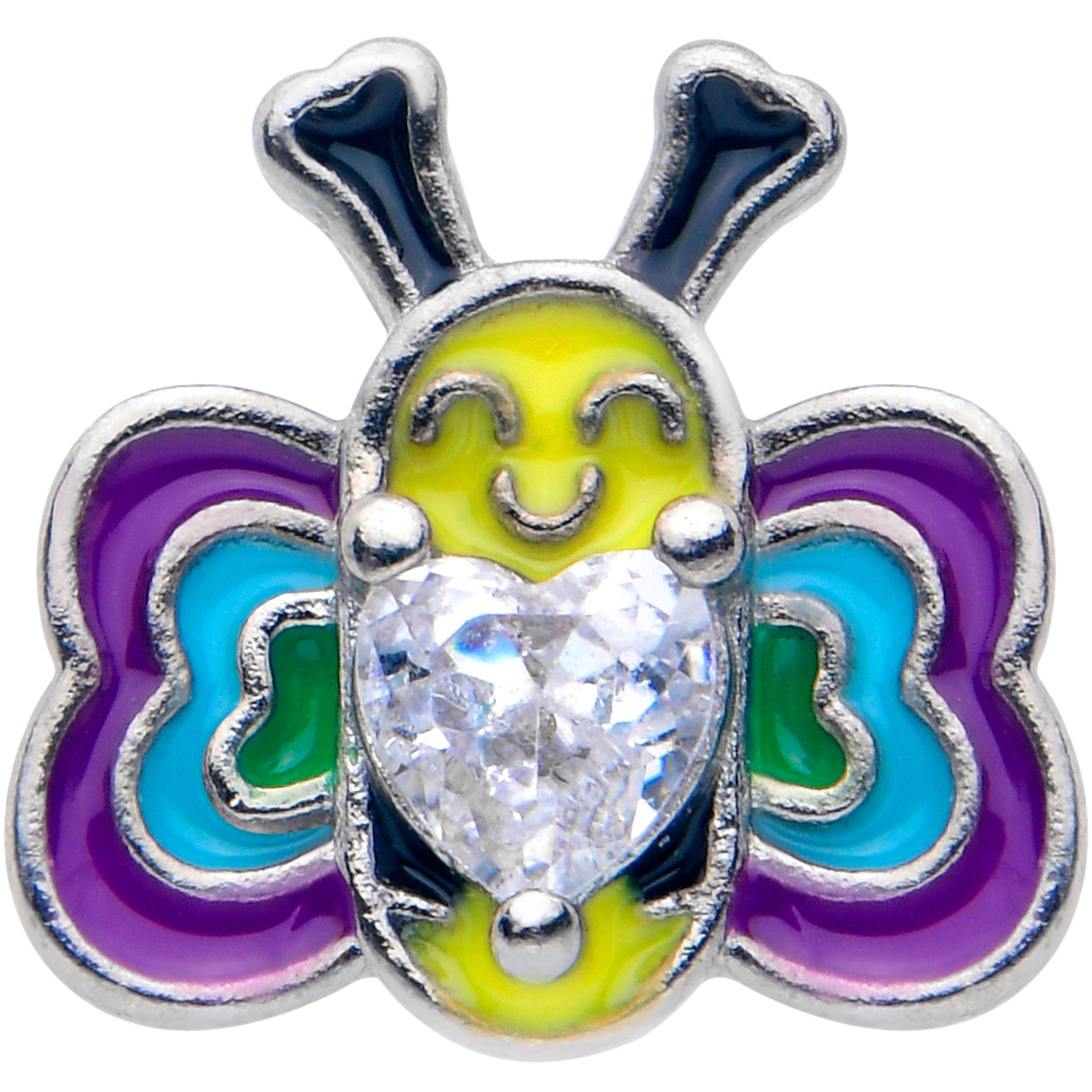 BodyCandy 20G 5/16 Clear CZ Gem Butterfly Love Bug Nose Hoop — detail close-up