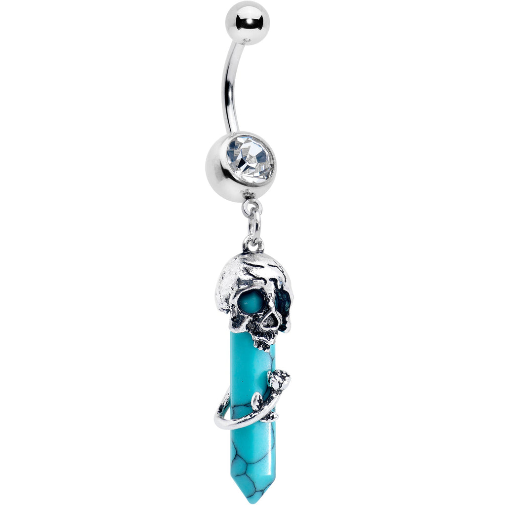 BodyCandy Blue Turquoise Skull Obelisk Rose Dangle Belly Ring — main product shot