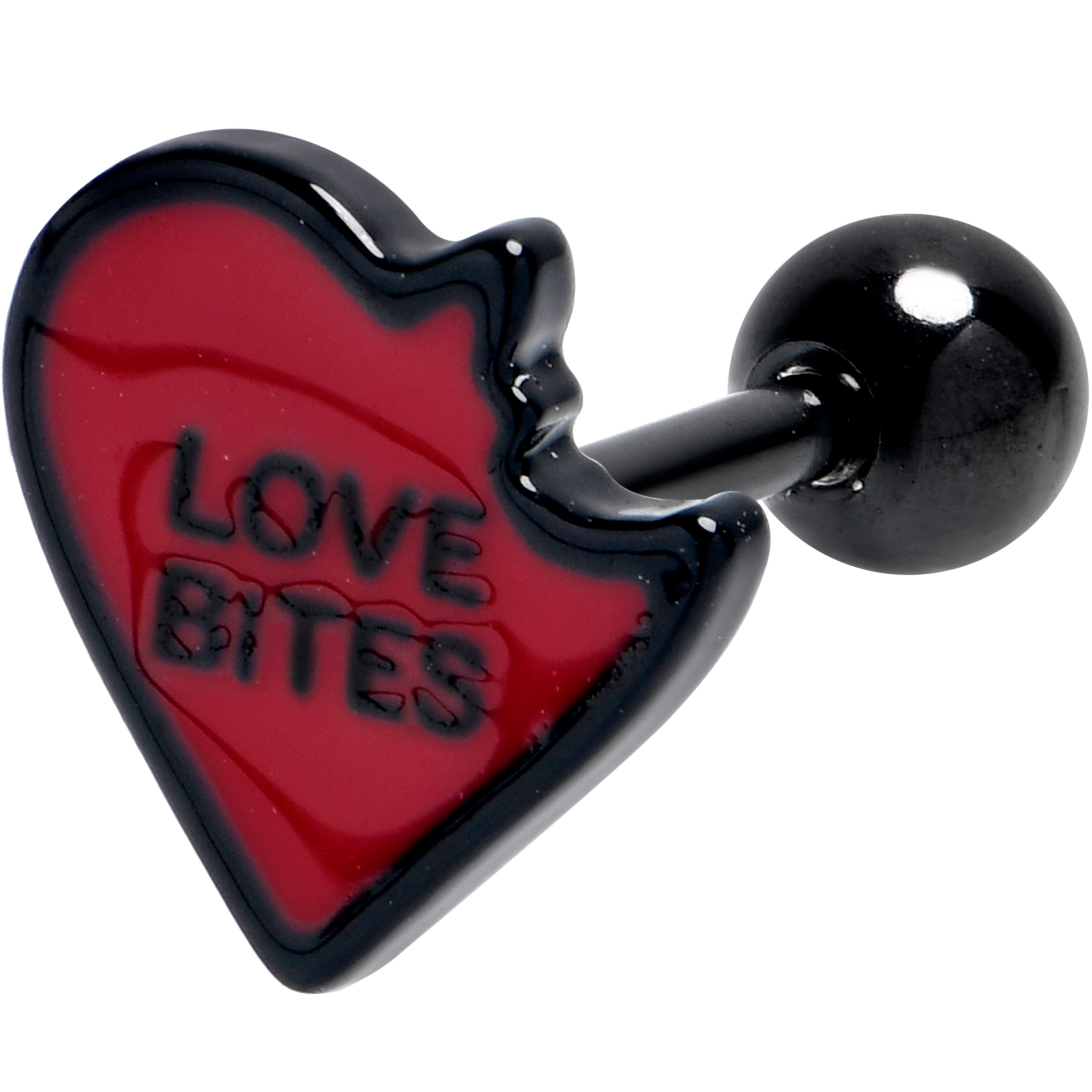 BodyCandy 16G 1/4 Black Love Bites Heart Valentine Cartilage Tragus Earring — main product shot