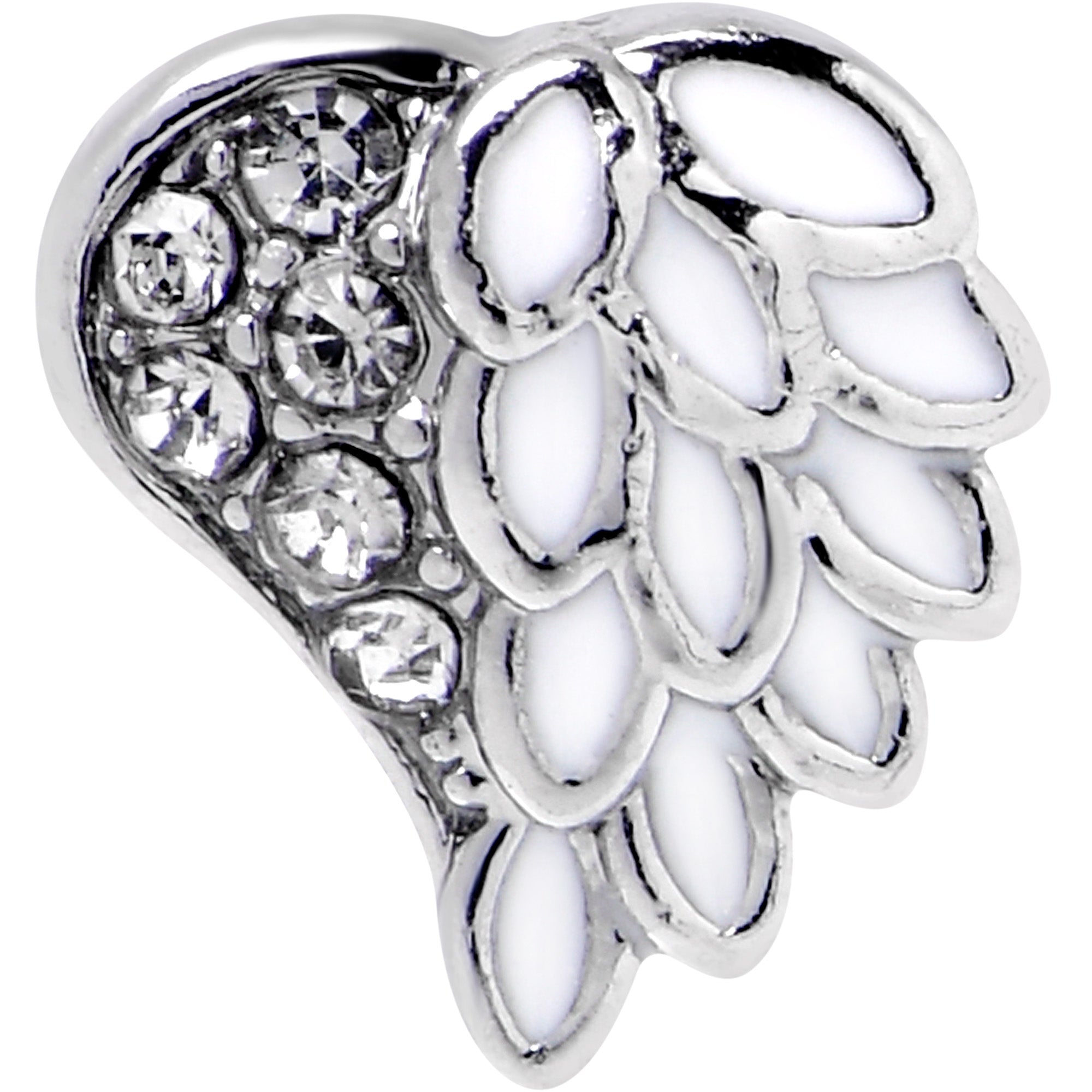 BodyCandy 16G 1/4 Clear Gem Heavenly Heart Angel Wing White Cartilage Stud — detail close-up