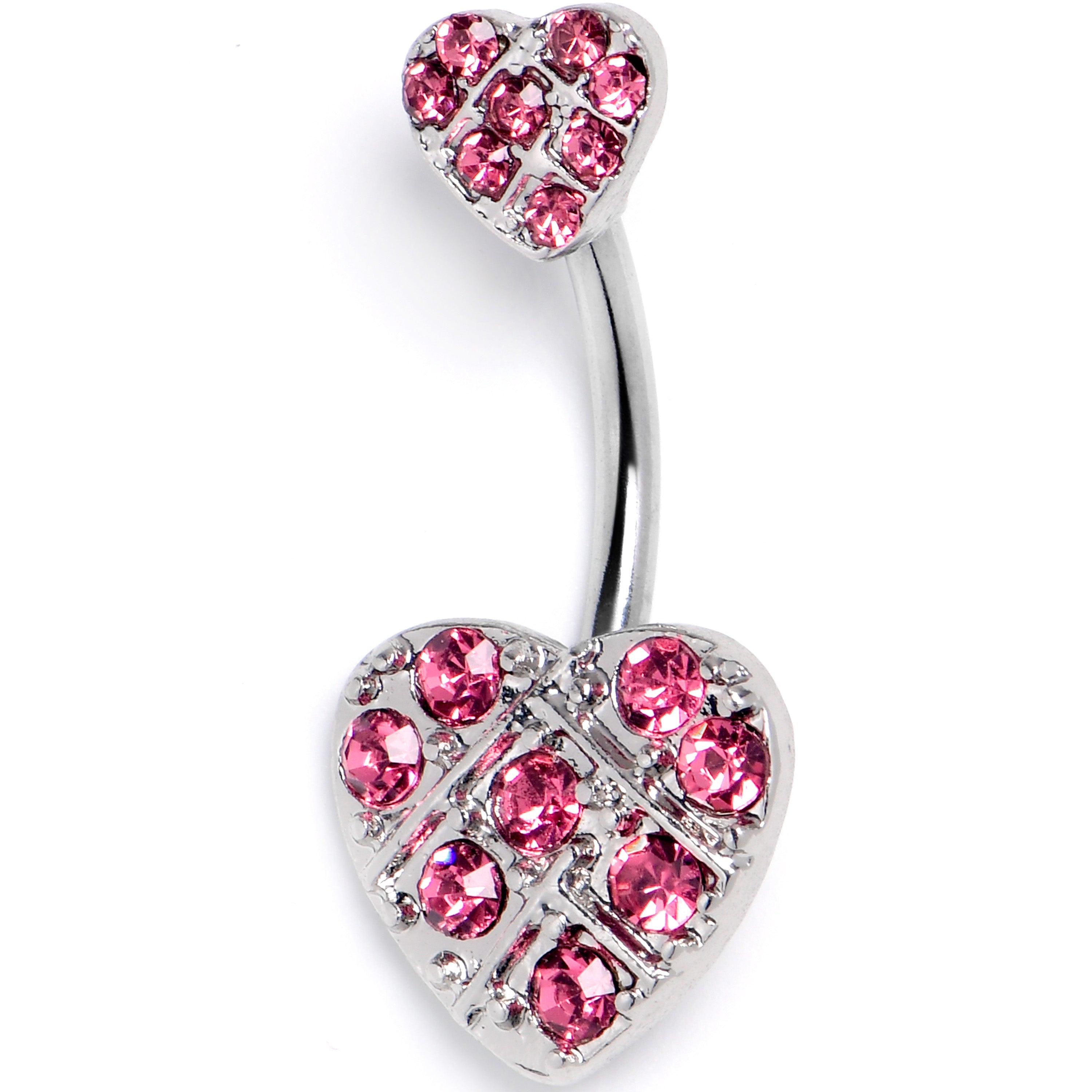 BodyCandy Pink Gem Lattice Hearts Valentine Double Mount Belly Ring — main product shot