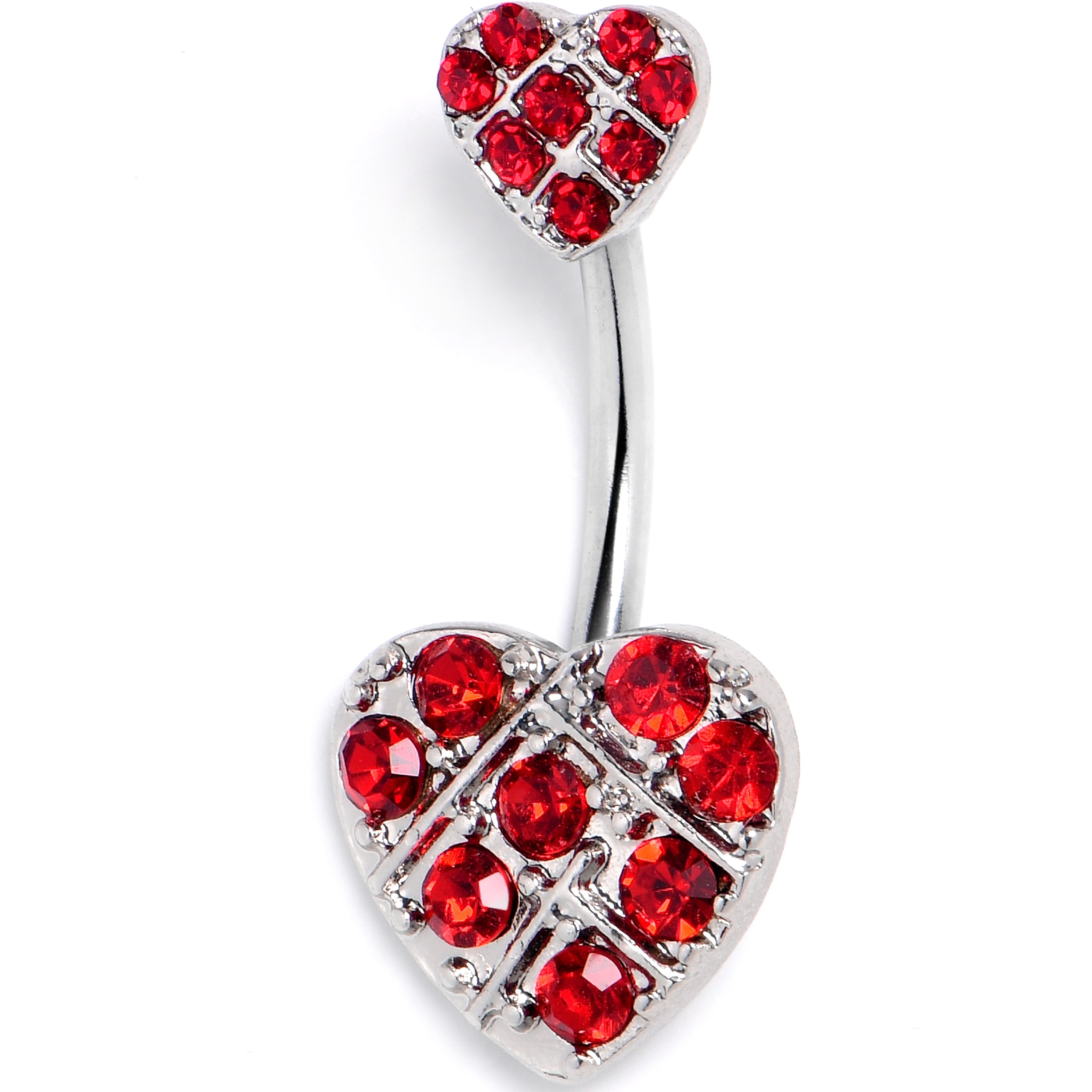 BodyCandy Red Gem Lattice Hearts Valentine Double Mount Belly Ring — main product shot