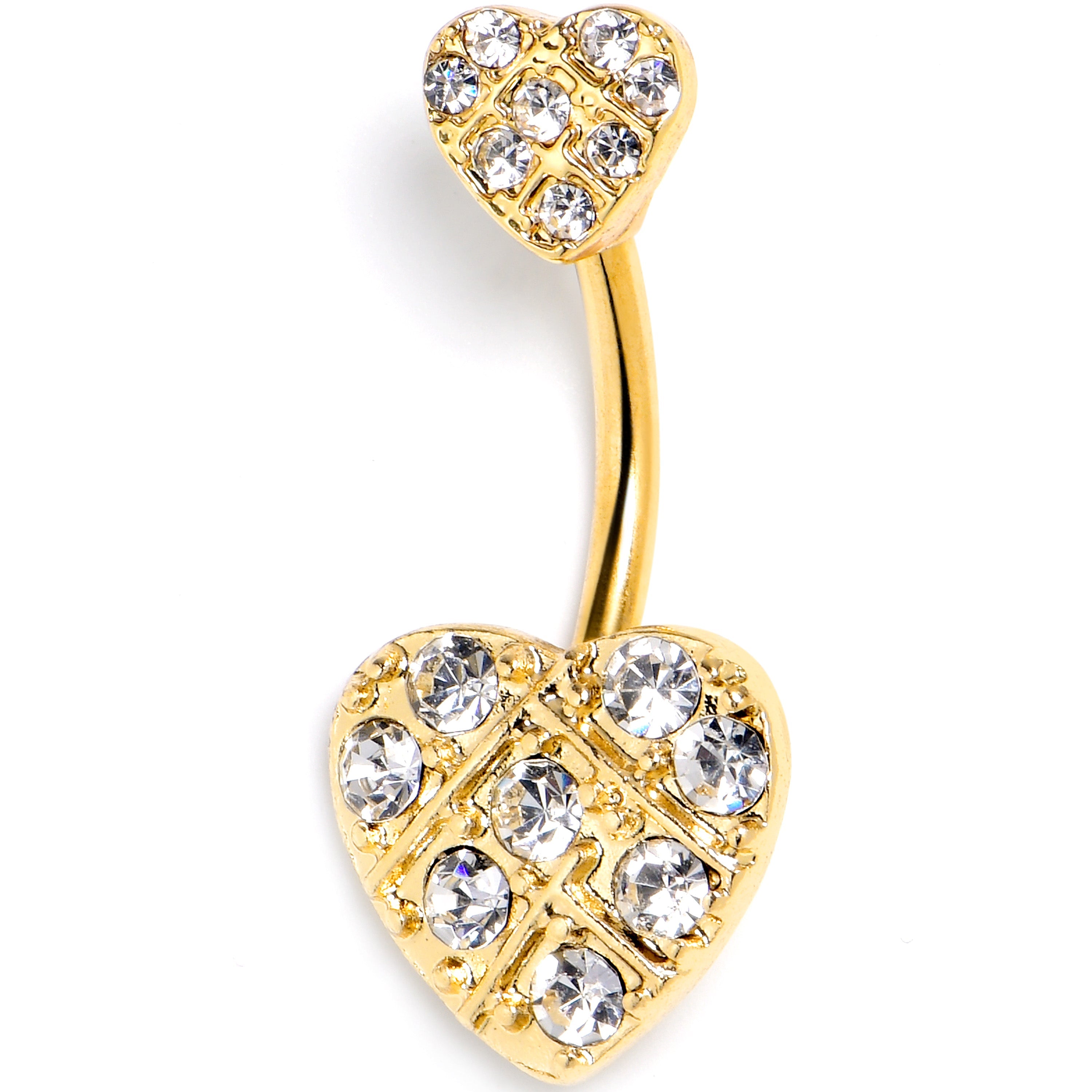 BodyCandy Clear Gem Gold Tone Lattice Hearts Valentine Double Mount Belly Ring — main product shot