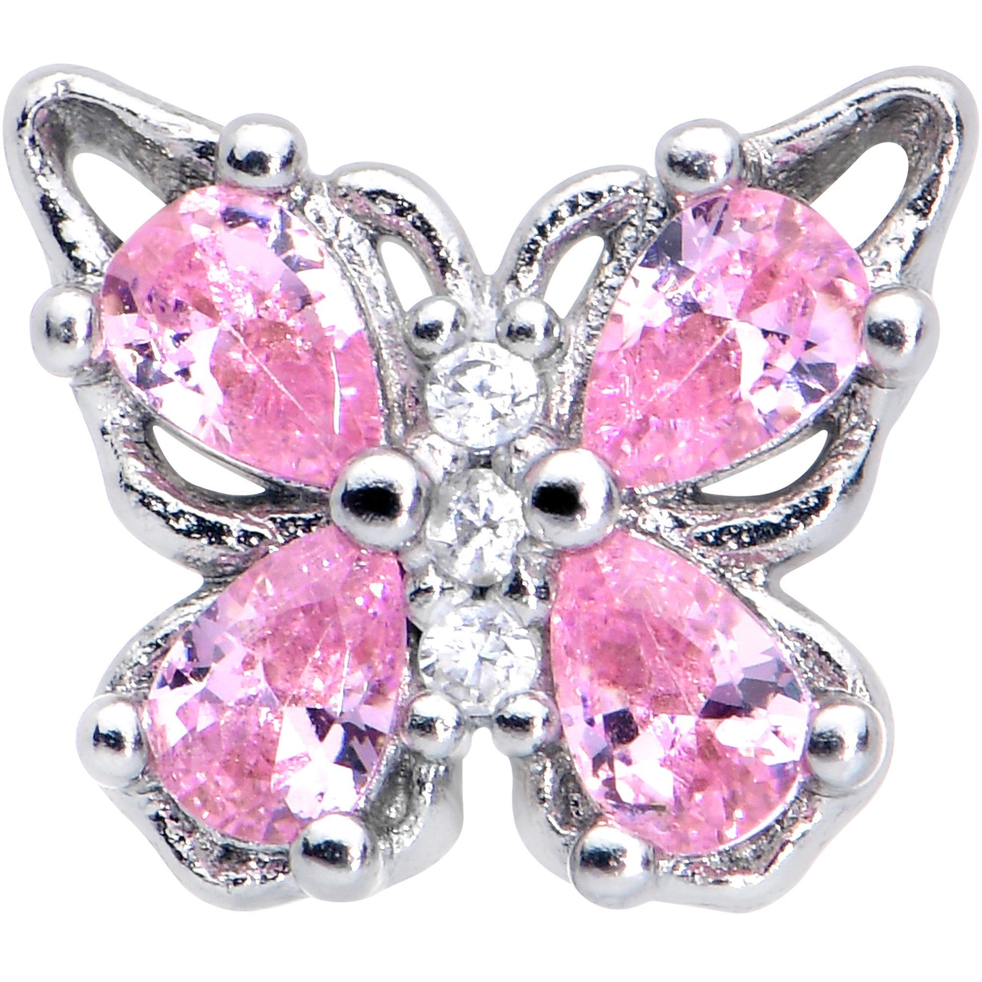 BodyCandy 16G 5/16 Pink Gem Baroque Butterfly Internally Threaded Labret — detail close-up