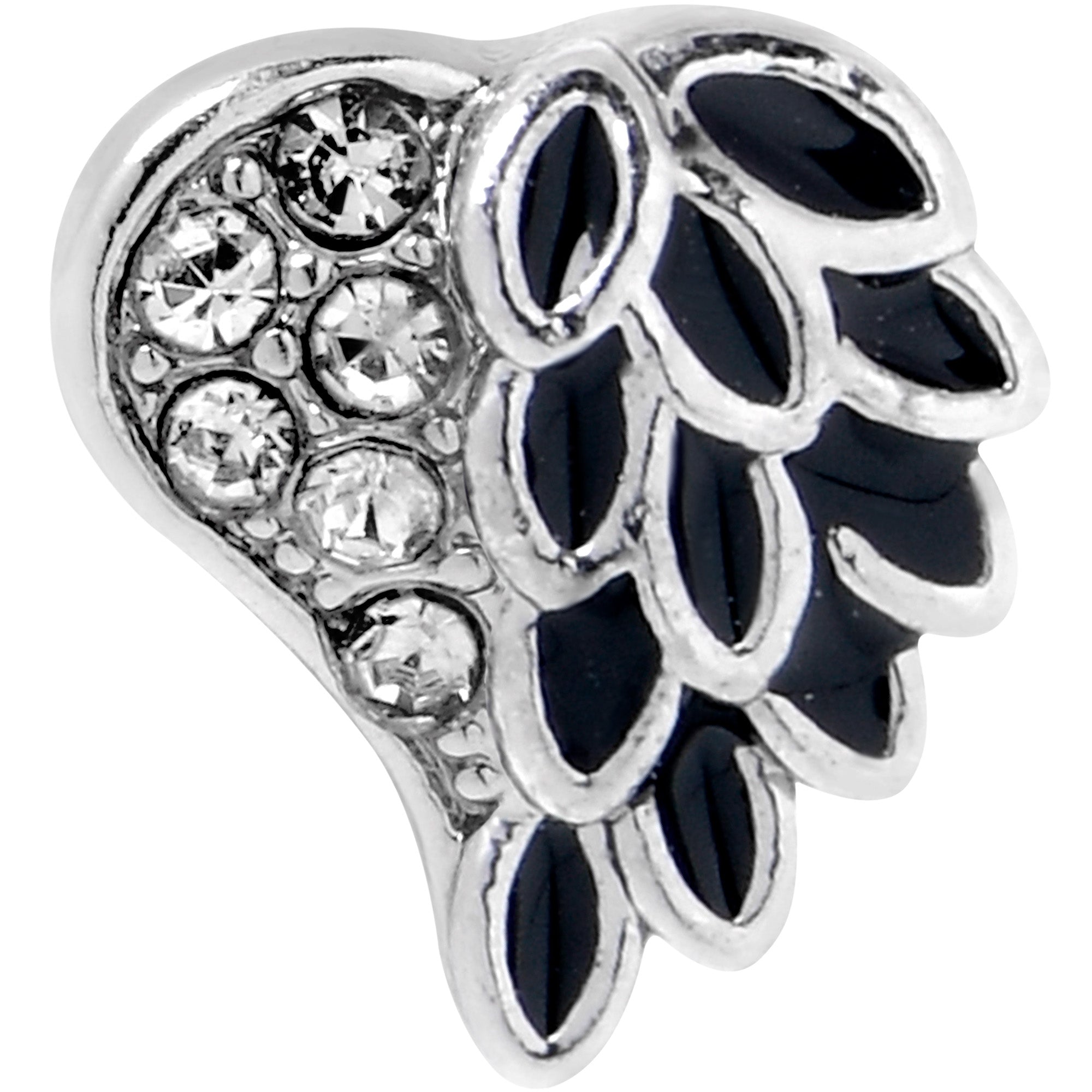 BodyCandy 16G 1/4 Clear Gem Heavenly Heart Angel Wing Black Cartilage Earring — detail close-up