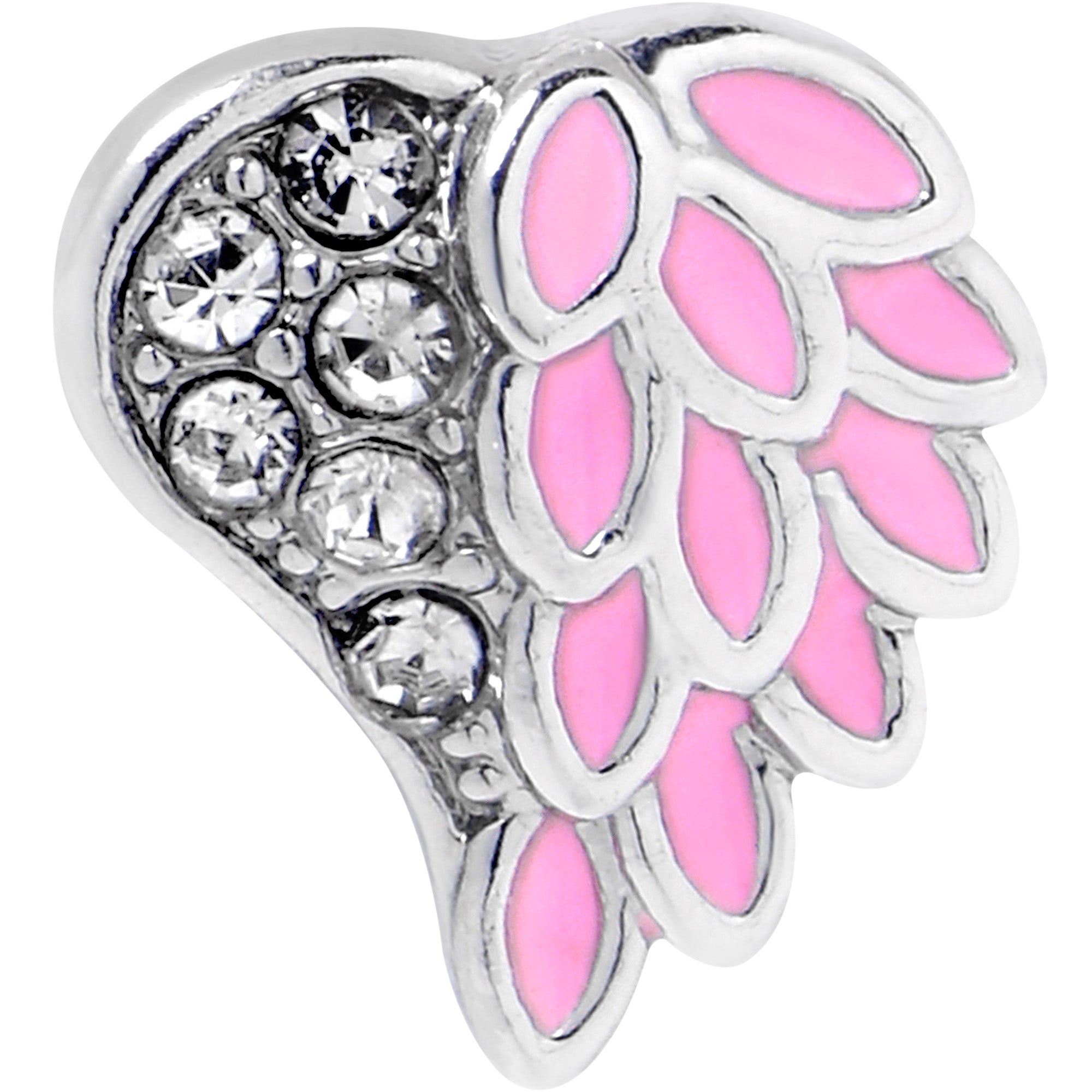 BodyCandy 16G 5/16 Clear Gem Heavenly Heart Angel Wing Pink Labret Tragus — detail close-up