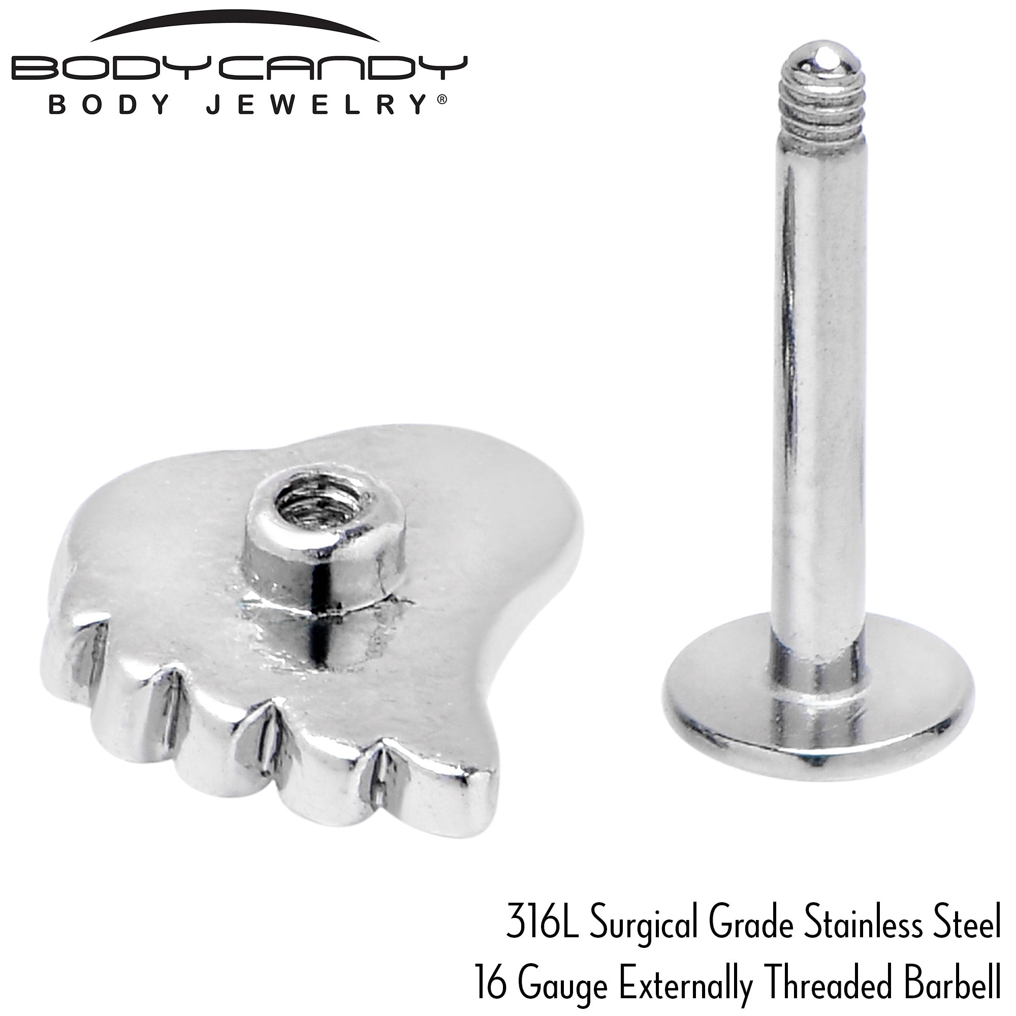 BodyCandy 16G 5/16 Clear Gem Heavenly Heart Angel Wing Pink Labret Tragus — alternative angle