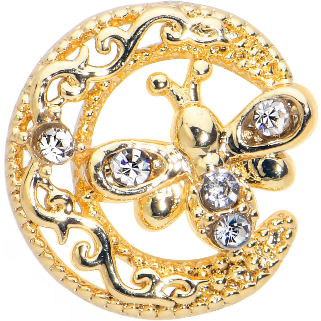 BodyCandy 16G 1/4 Clear Gem Gold Tone Lunar Dragonfly Cartilage Earring — detail close-up