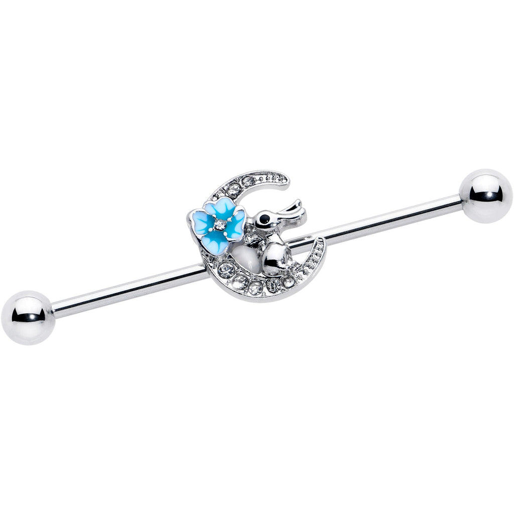 BodyCandy 14G Clear Gem Rabbit On Moon Flower Blue Industrial Barbell 38mm — main product shot
