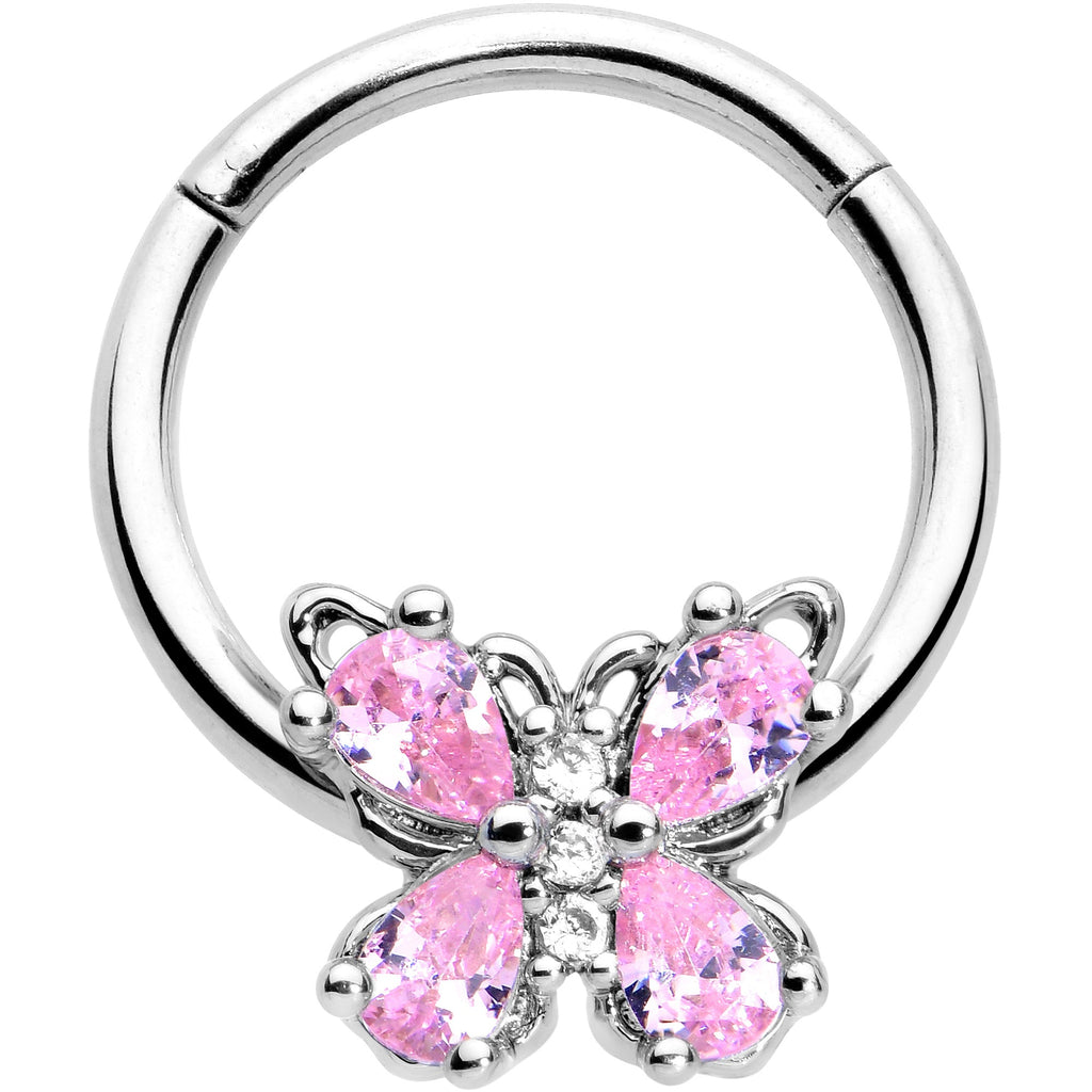 BodyCandy 16G 3/8 Pink Gem Baroque Beauty Butterfly Hinged Segment Ring — main product shot