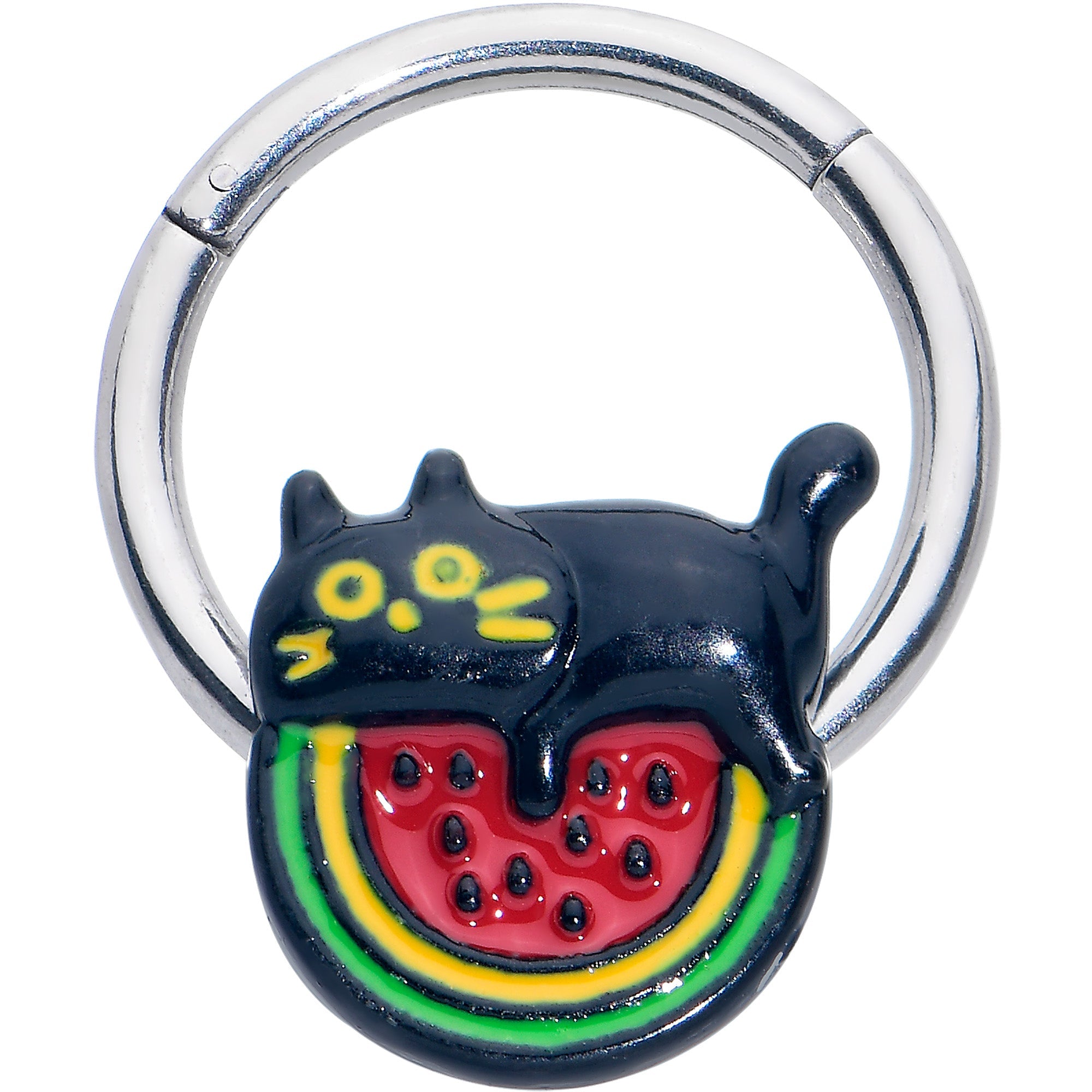 BodyCandy 16G 3/8 Watermelon Cat Love Hinged Segment Ring — main product shot