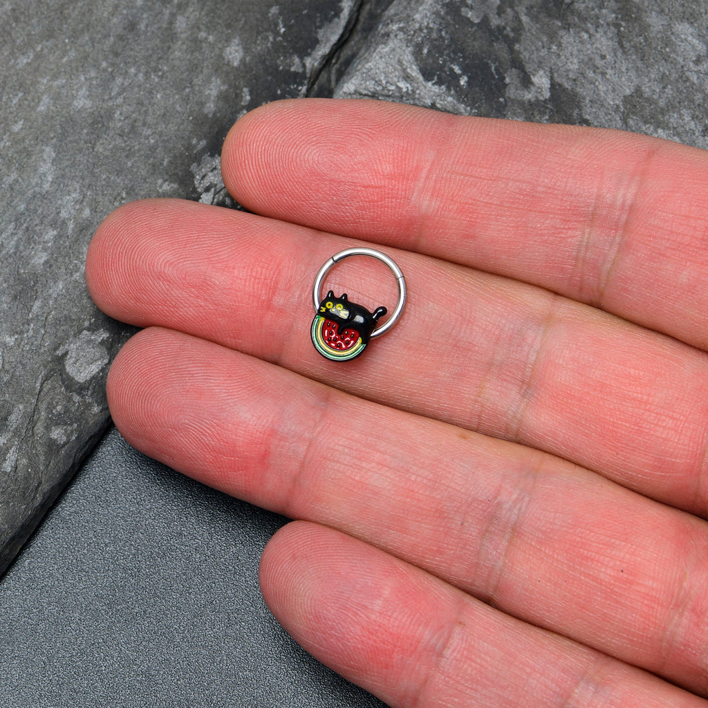 BodyCandy 16G 3/8 Watermelon Cat Love Hinged Segment Ring — lifestyle context