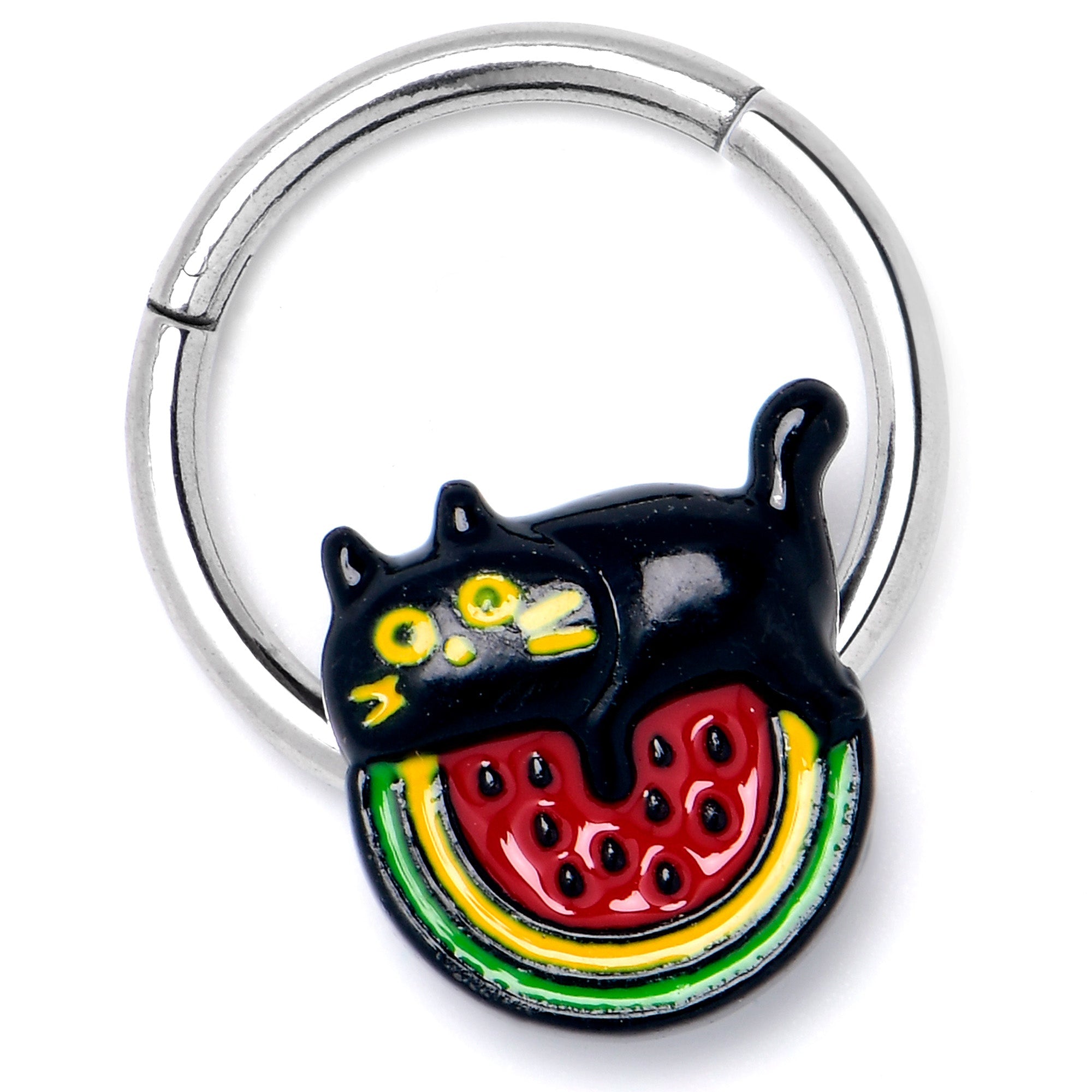 BodyCandy 16G 3/8 Watermelon Cat Love Hinged Segment Ring — side view