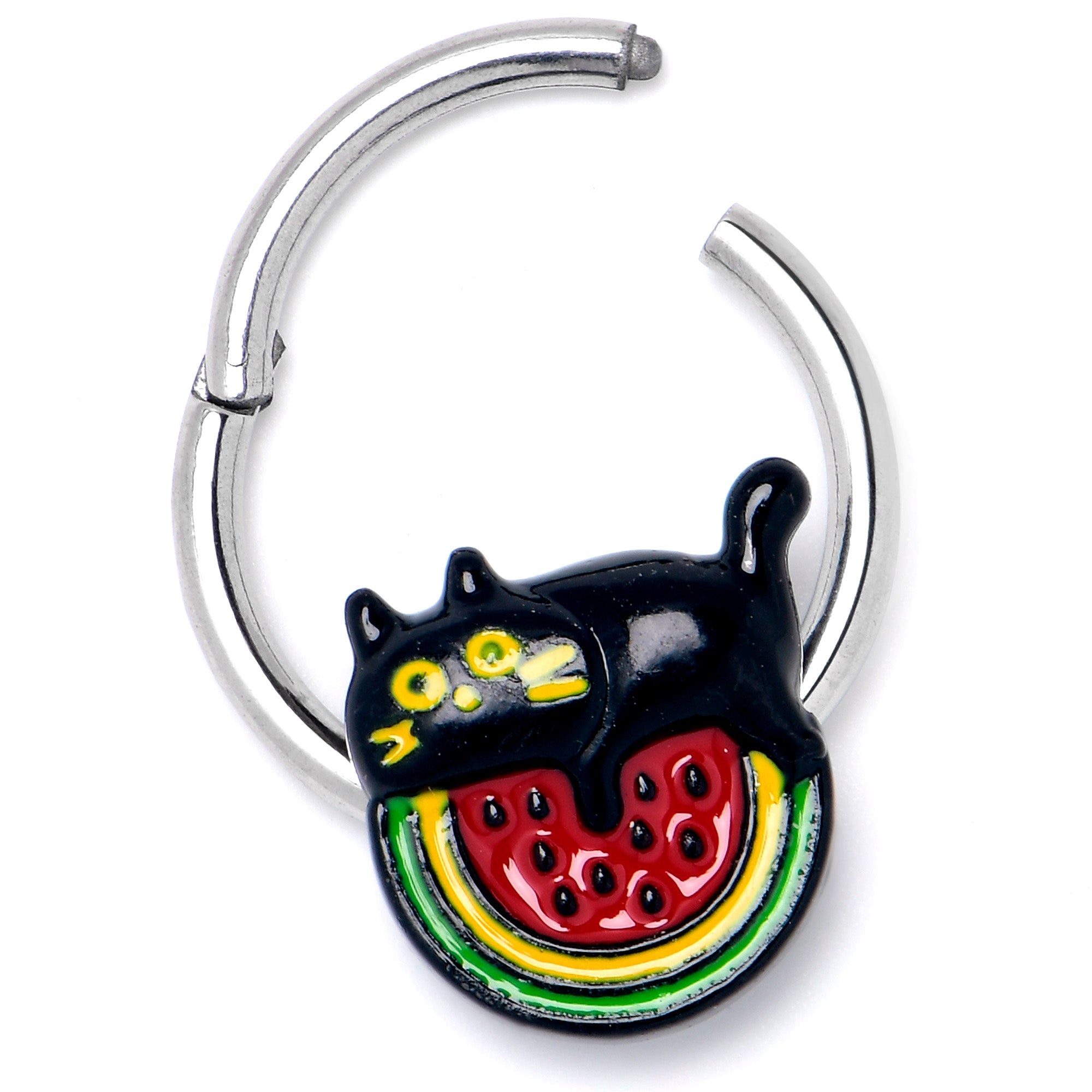 BodyCandy 16G 3/8 Watermelon Cat Love Hinged Segment Ring — back view