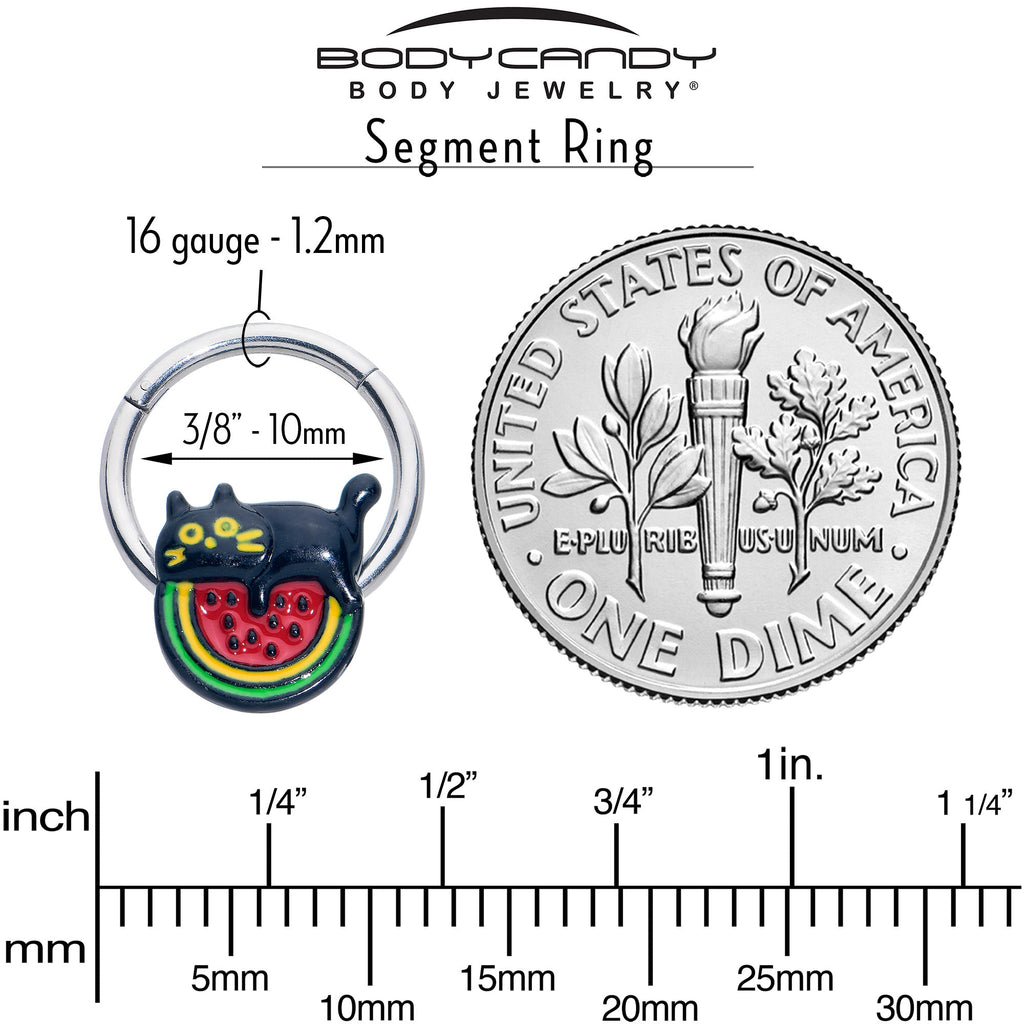 BodyCandy 16G 3/8 Watermelon Cat Love Hinged Segment Ring — in-use photo
