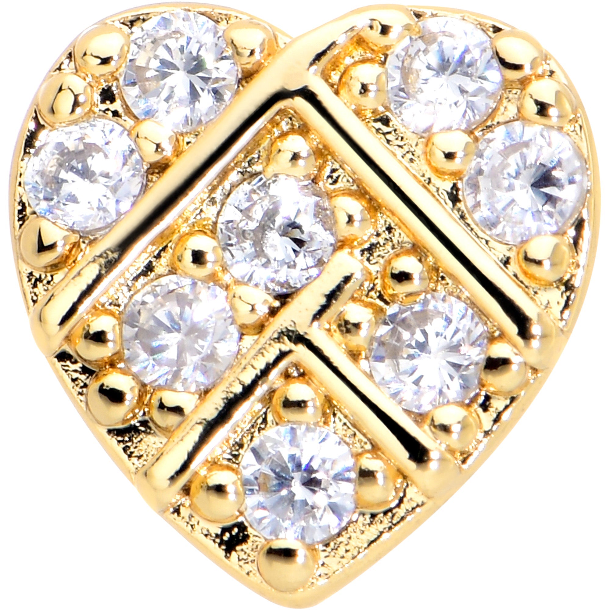 BodyCandy 20G 7mm Clear Gem Gold Tone Lattice Heart L Shape Nose Ring — detail close-up