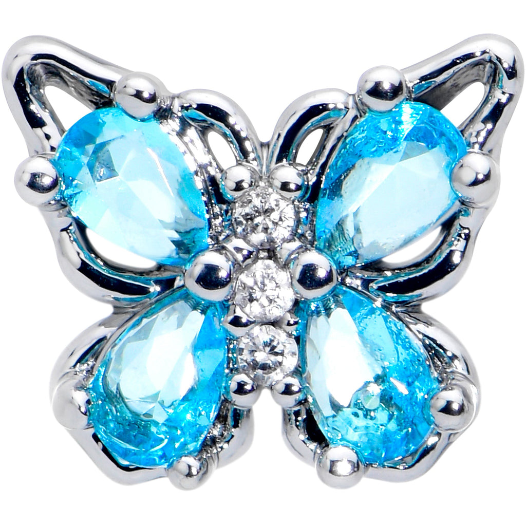 BodyCandy 16G 1/4 Blue Gem Baroque Beauty Butterfly Cartilage Tragus Earring — detail close-up