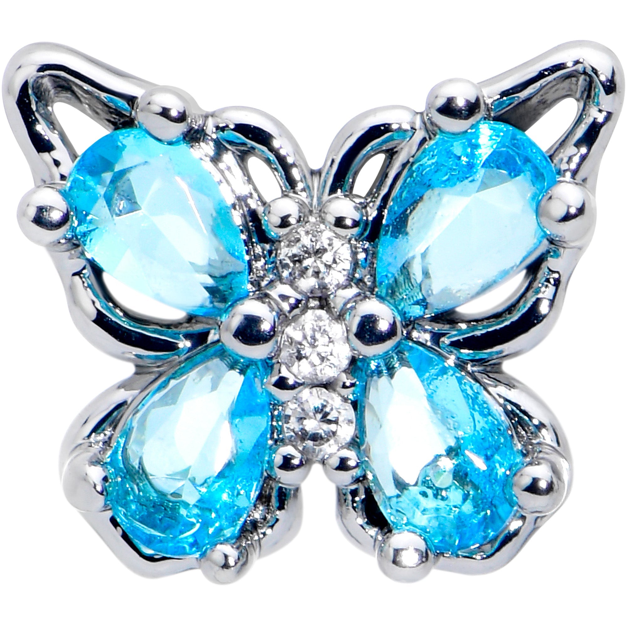 BodyCandy 16G 1/4 Blue Gem Baroque Beauty Butterfly Cartilage Tragus Earring — detail close-up