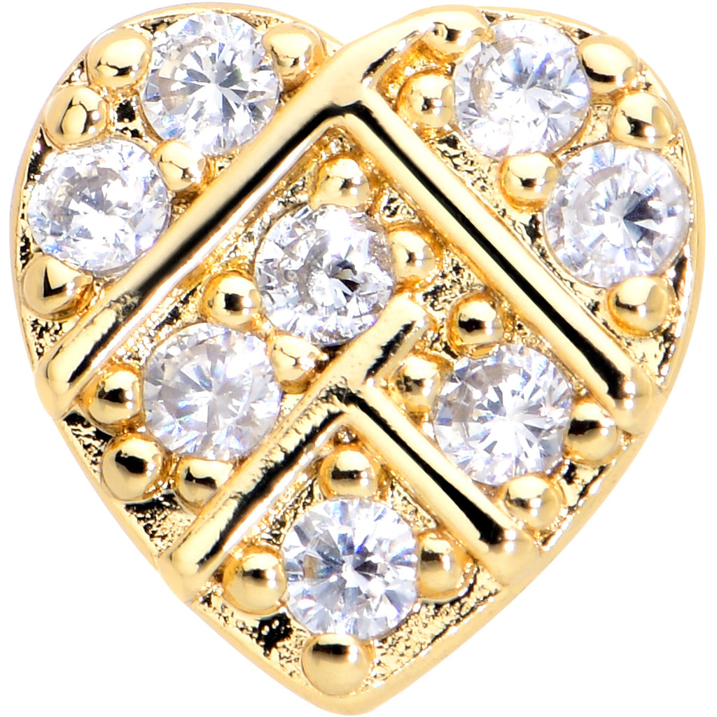BodyCandy 16G 5/16 Clear Gem Gold Hue Lattice Heart Internally Threaded Labret — detail close-up