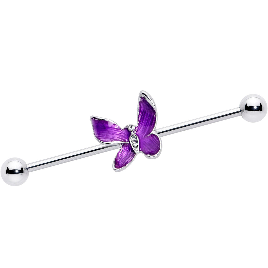 BodyCandy 14G Clear Gem Chunky Butterfly Purple Industrial Barbell 38mm — main product shot