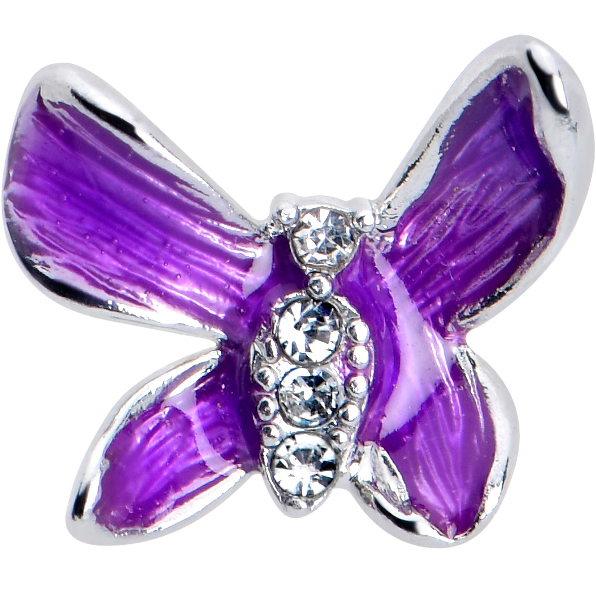 BodyCandy 20G 7mm Clear Gem Chunky Butterfly Purple Left Side Nose Screw — detail close-up