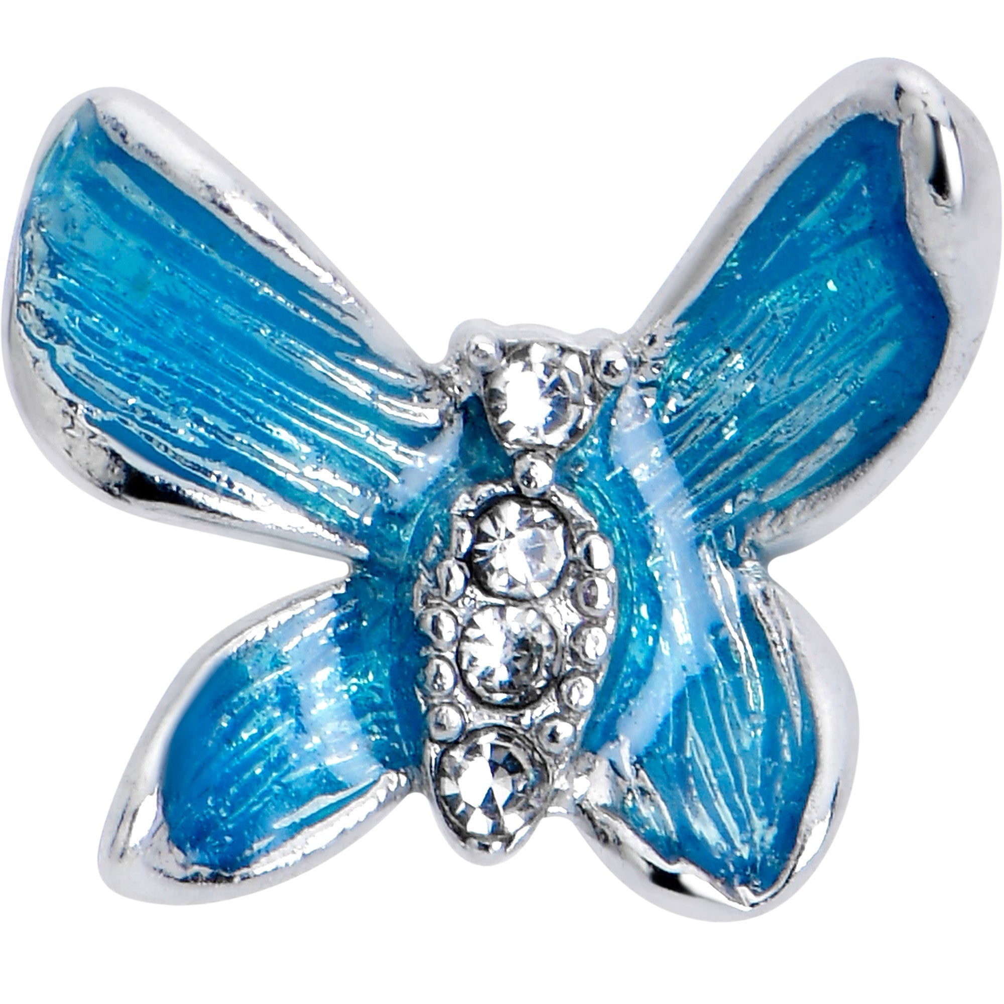 BodyCandy 16G 5/16 Clear Gem Chunky Butterfly Blue Labret Monroe Tragus — detail close-up