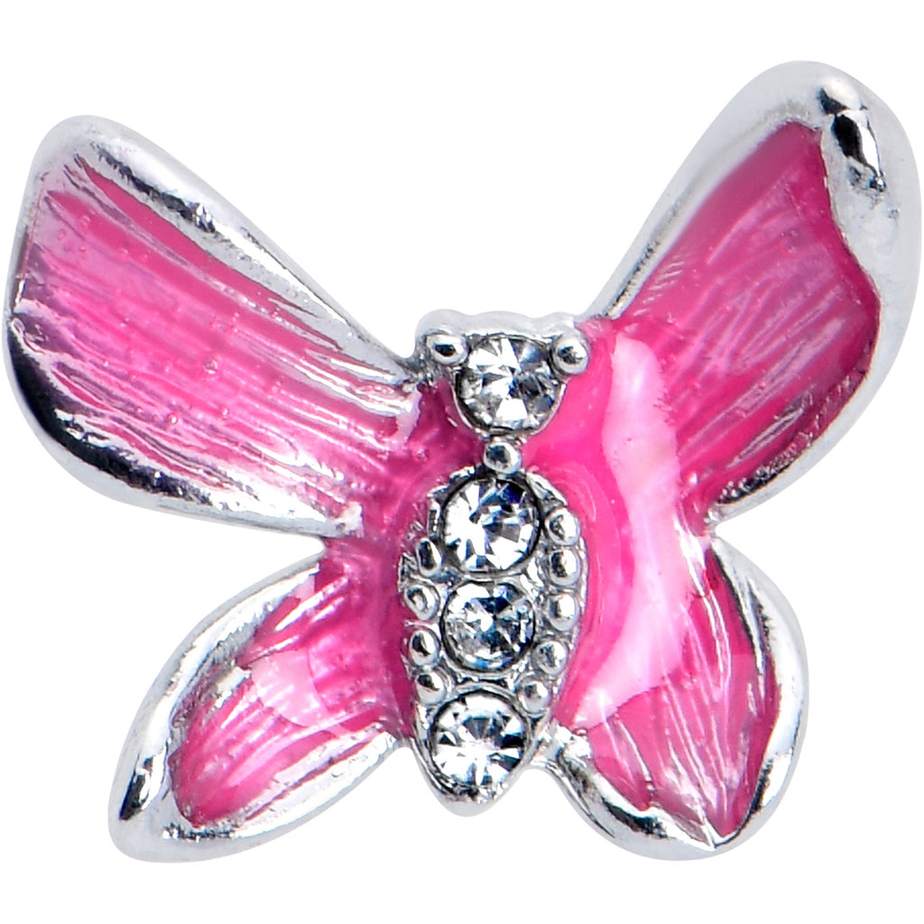 BodyCandy 16G 1/4 Clear Gem Chunky Butterfly Pink Cartilage Tragus Earring — detail close-up