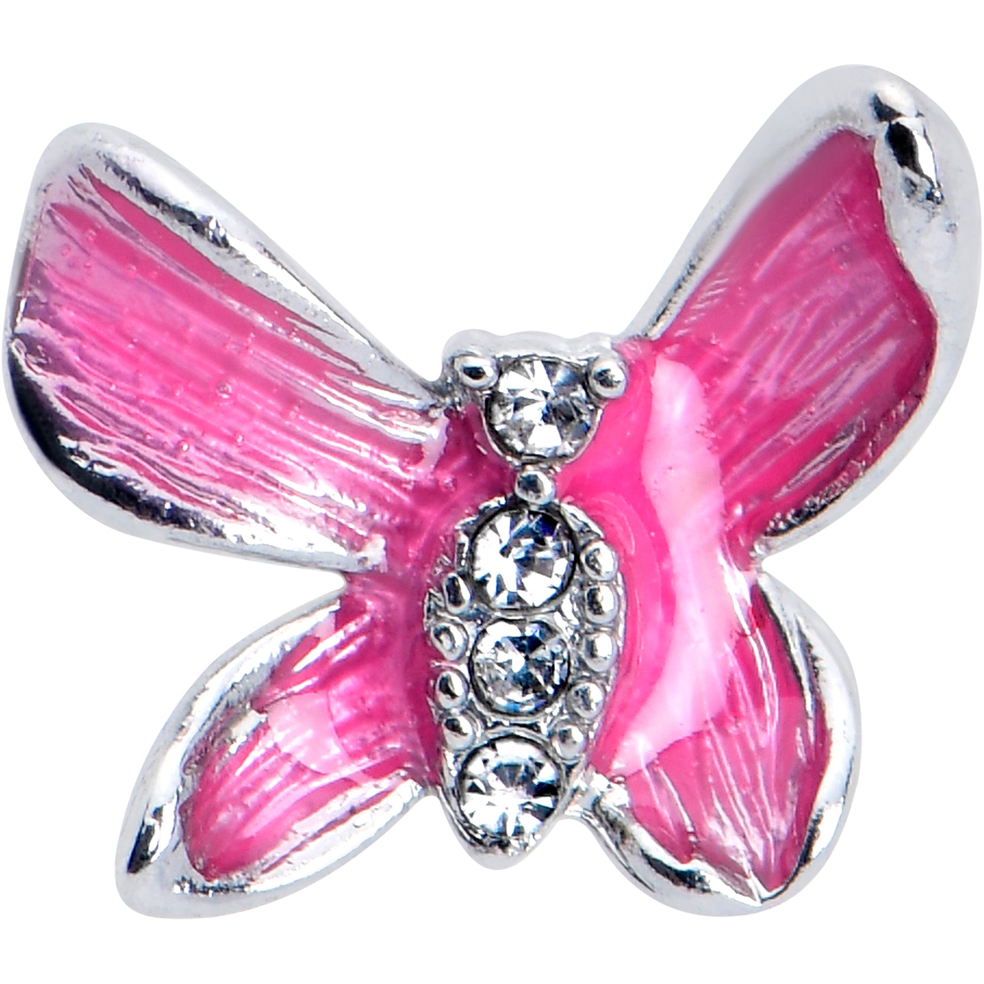 BodyCandy 16G 1/4 Clear Gem Chunky Butterfly Pink Cartilage Tragus Earring — detail close-up
