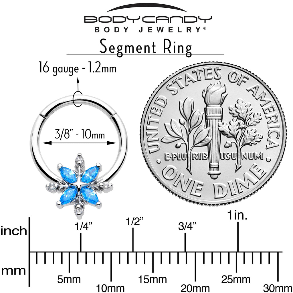 BodyCandy 16G 3/8 Blue CZ Gem Classic Flower Hinged Segment Ring — side view
