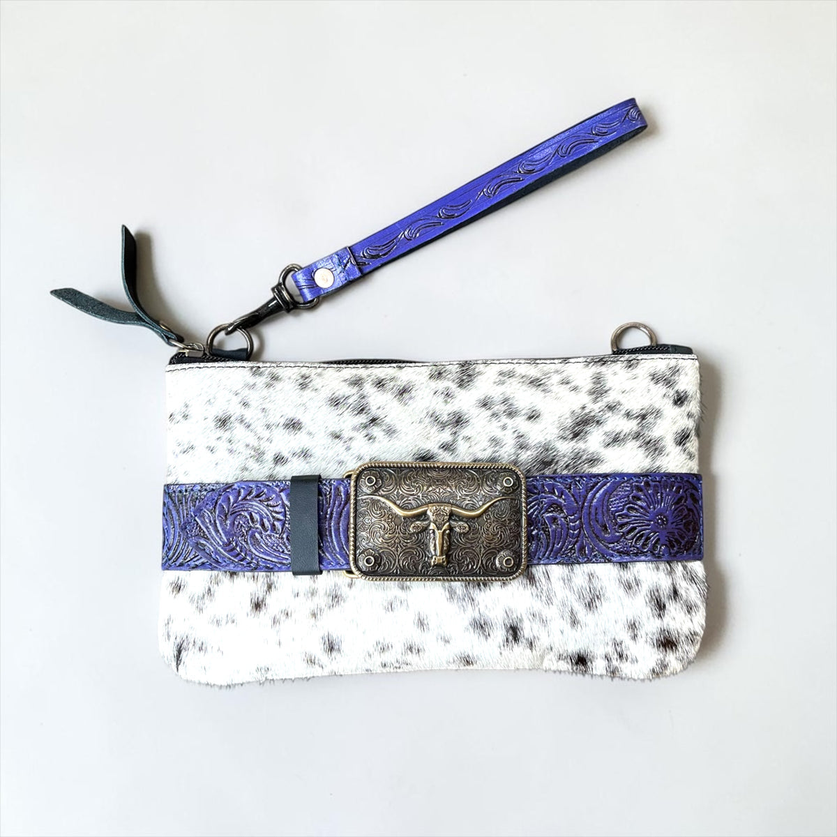 Genuine Leather and Cowhide Buckle Wristlet/Crossbody