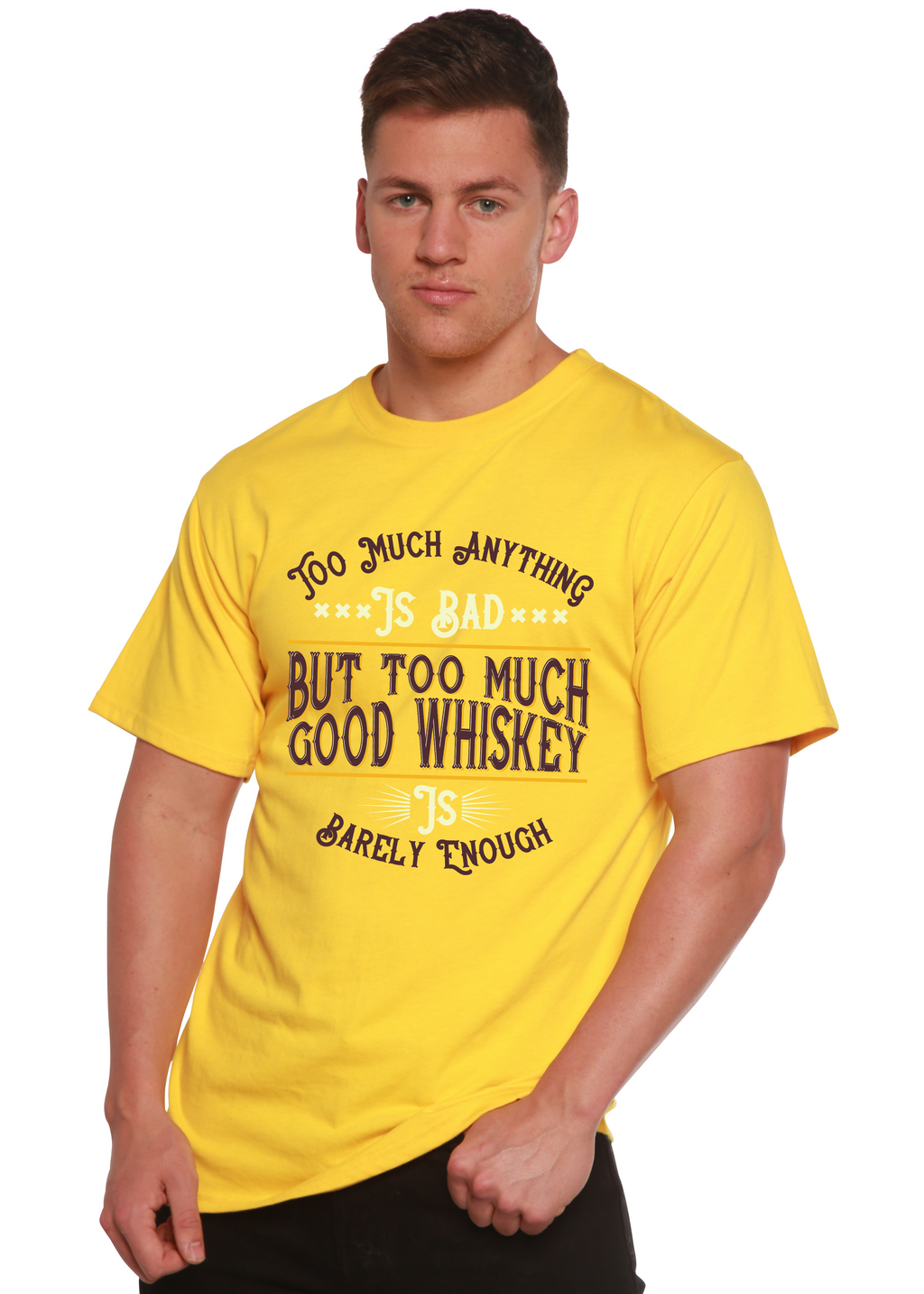 Spun Bamboo But Too Much Good Whiskey Men's Bamboo Viscose/Organic Cotton Short Sleeve Graphic T-Shirt — alternative angle
